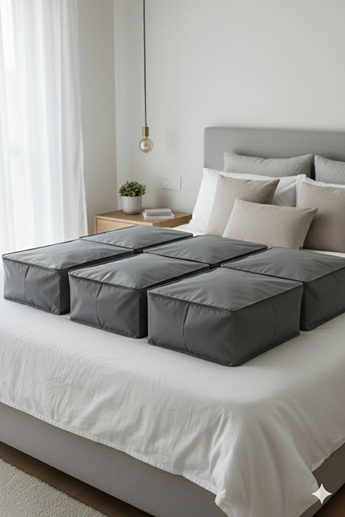 6'lı Gri Büyük Baza Altı & Çekyat Tipi Tela Hurç 65x45x22 cm – Fermuarlı Saklama ve Düzenleme Hurcu