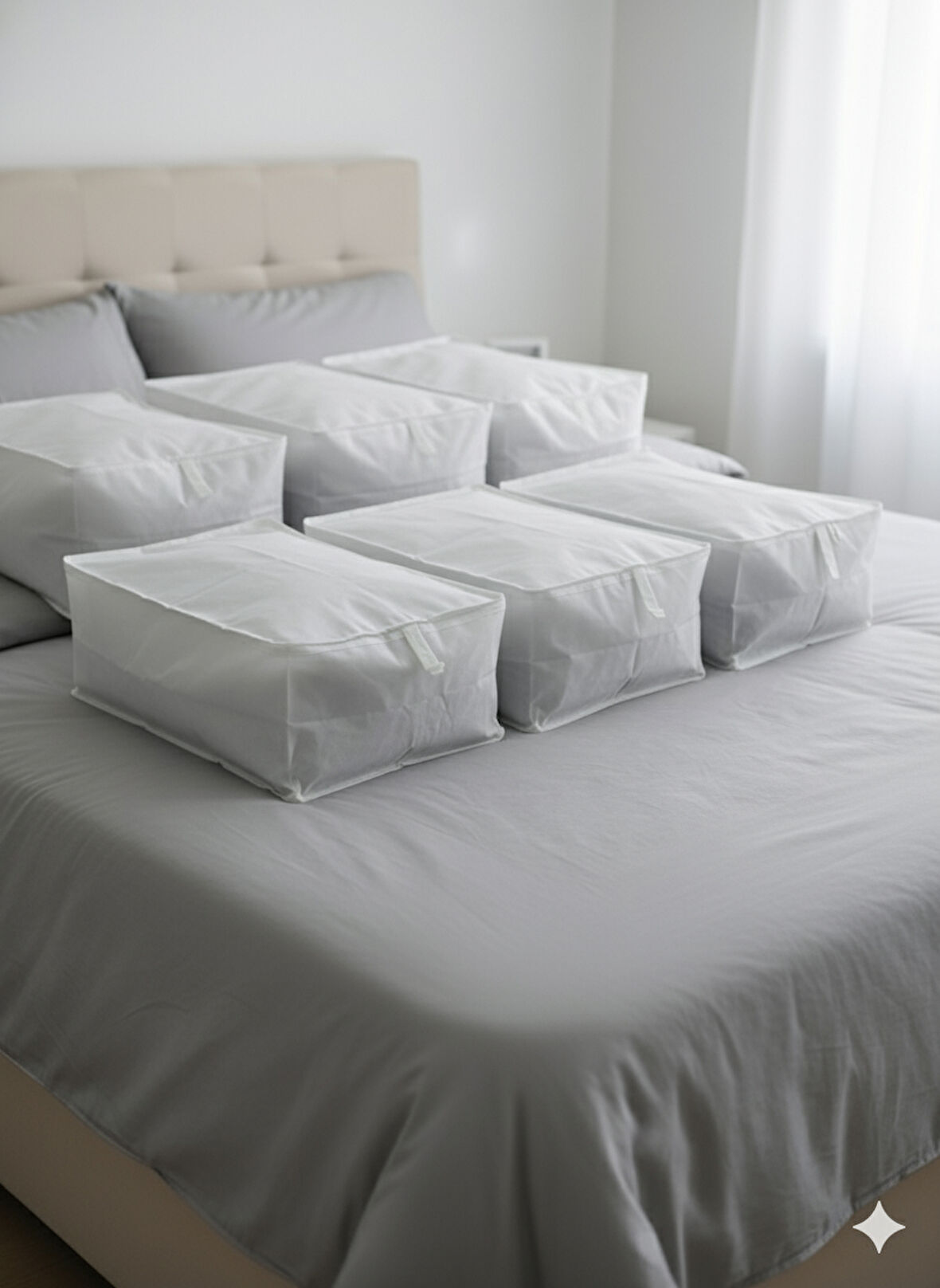 6'lı Beyaz Büyük Baza Altı & Çekyat Tipi Tela Hurç 65x45x22 cm – Fermuarlı Saklama ve Düzenleme Hurcu