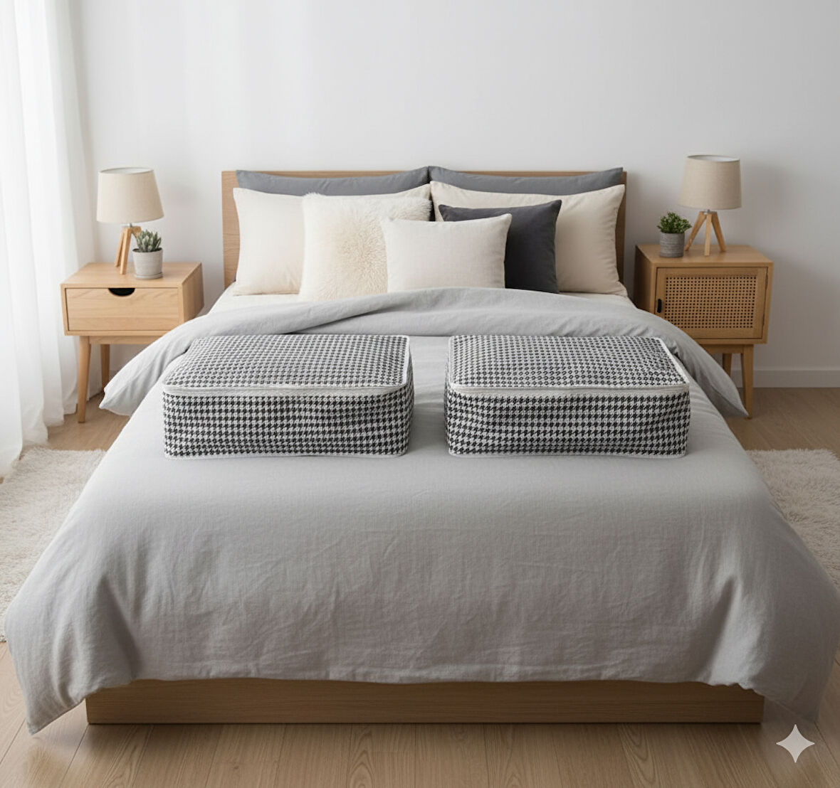 2'li Kaz Ayağı Büyük Baza Altı & Çekyat Tipi Tela Hurç 65x45x22 cm – Fermuarlı Saklama ve Düzenleme Hurcu