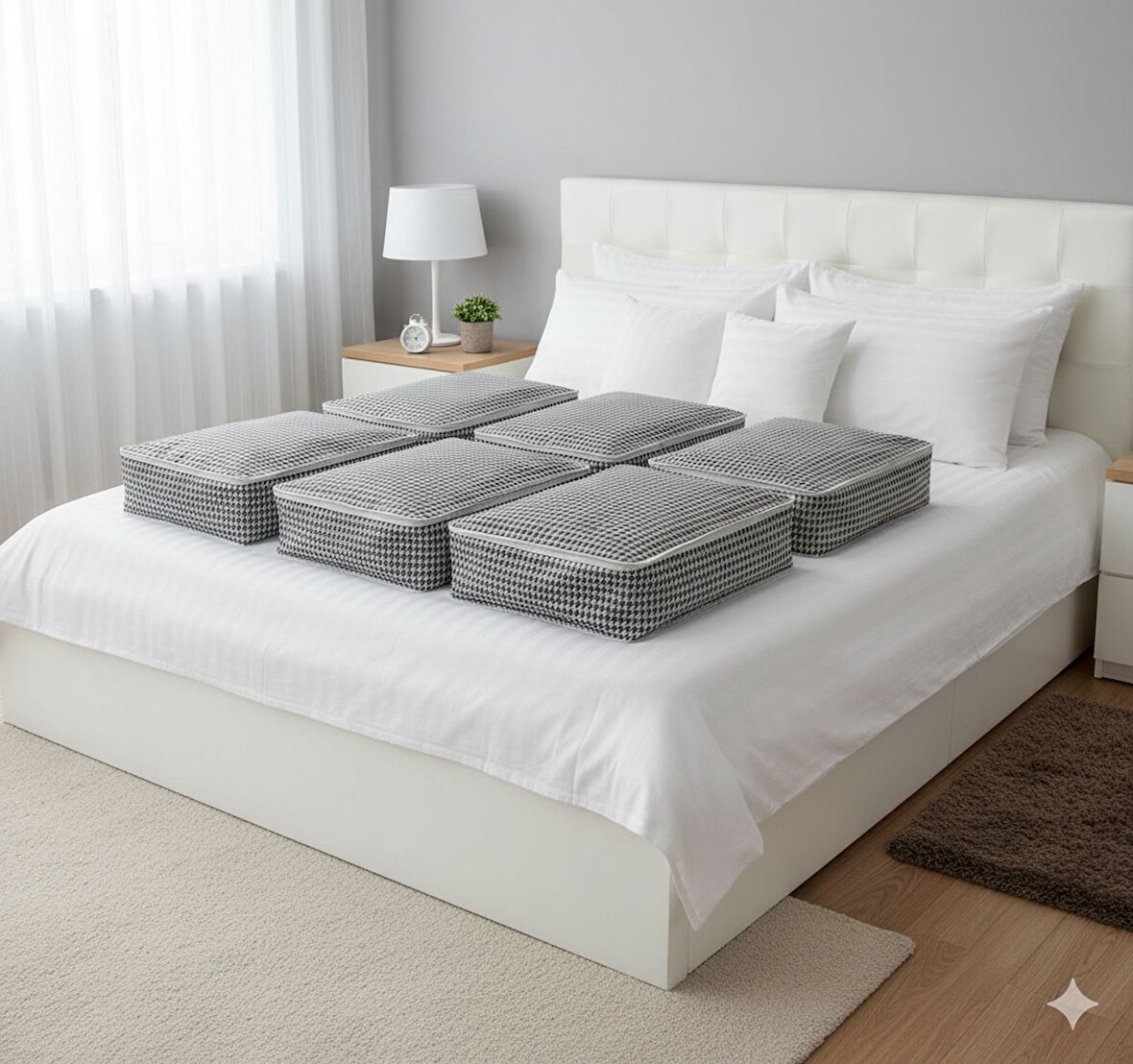 6'lı Kaz Ayağı Büyük Baza Altı & Çekyat Tipi Tela Hurç 65x45x22 cm – Fermuarlı Saklama ve Düzenleme Hurcu