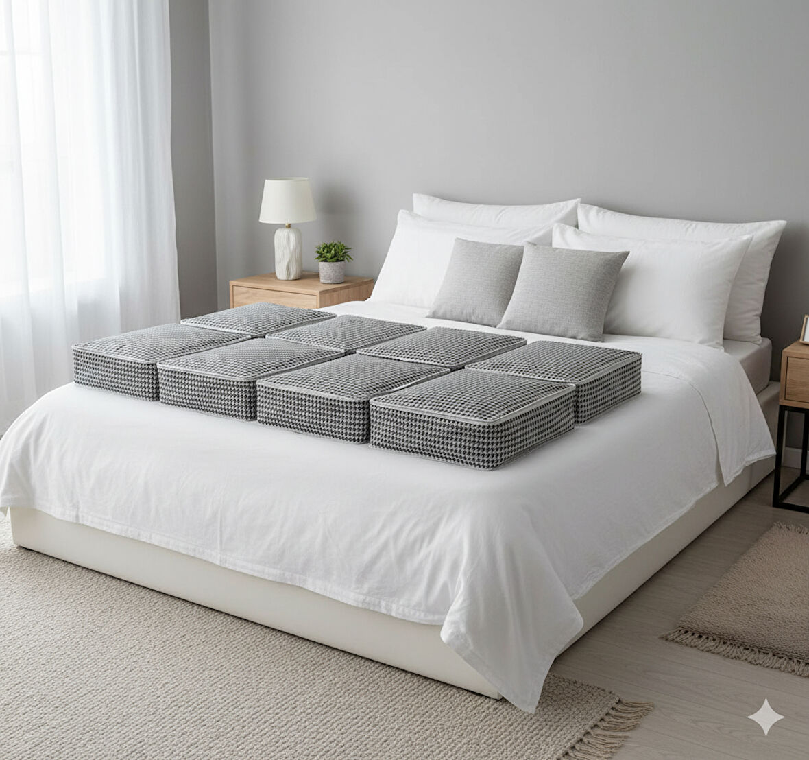 8'li Kaz Ayağı Büyük Baza Altı & Çekyat Tipi Tela Hurç 65x45x22 cm – Fermuarlı Saklama ve Düzenleme Hurcu