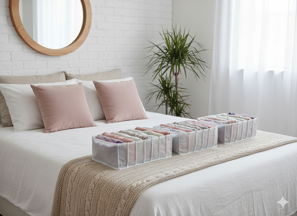 3'lü Organizer L Akordiyon L Boy 8 Bölmeli Çok Amaçlı Dolap Içi ve Çekmece Içi Düzenleyici Cepli