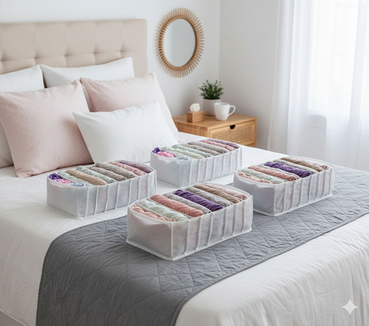 4'lü Organizer L Akordiyon L Boy 8 Bölmeli Çok Amaçlı Dolap Içi ve Çekmece Içi Düzenleyici Cepli