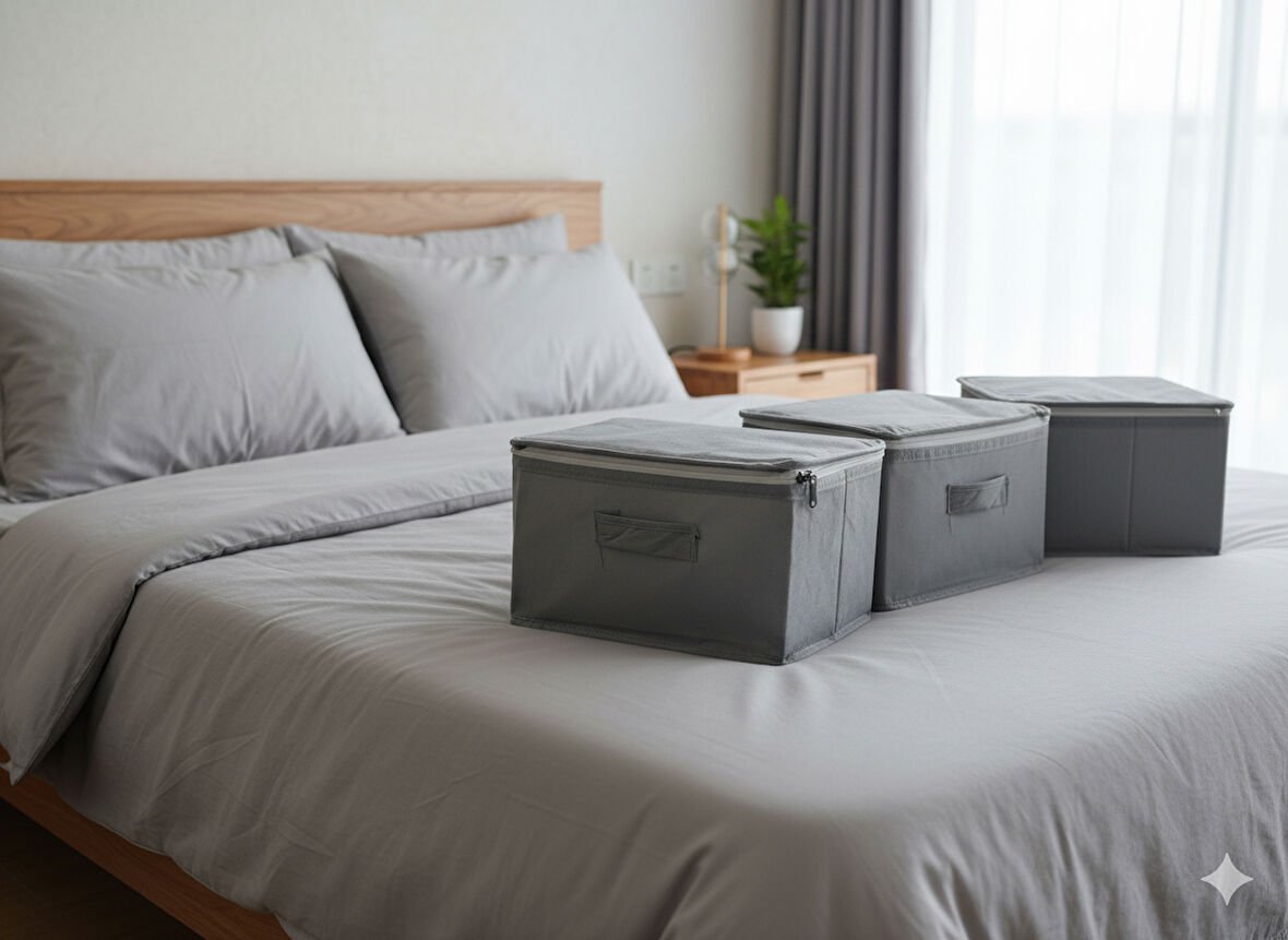 3'lü Gri Çorap Hurcu | Çok Amaçlı Dolap Içi ve Çekmece Içi Düzenleyici 29x24x17 cm