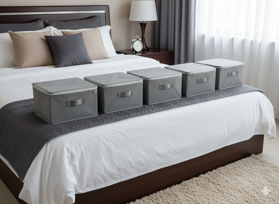 5'li Gri Çorap Hurcu | Çok Amaçlı Dolap Içi ve Çekmece Içi Düzenleyici 29x24x17 cm