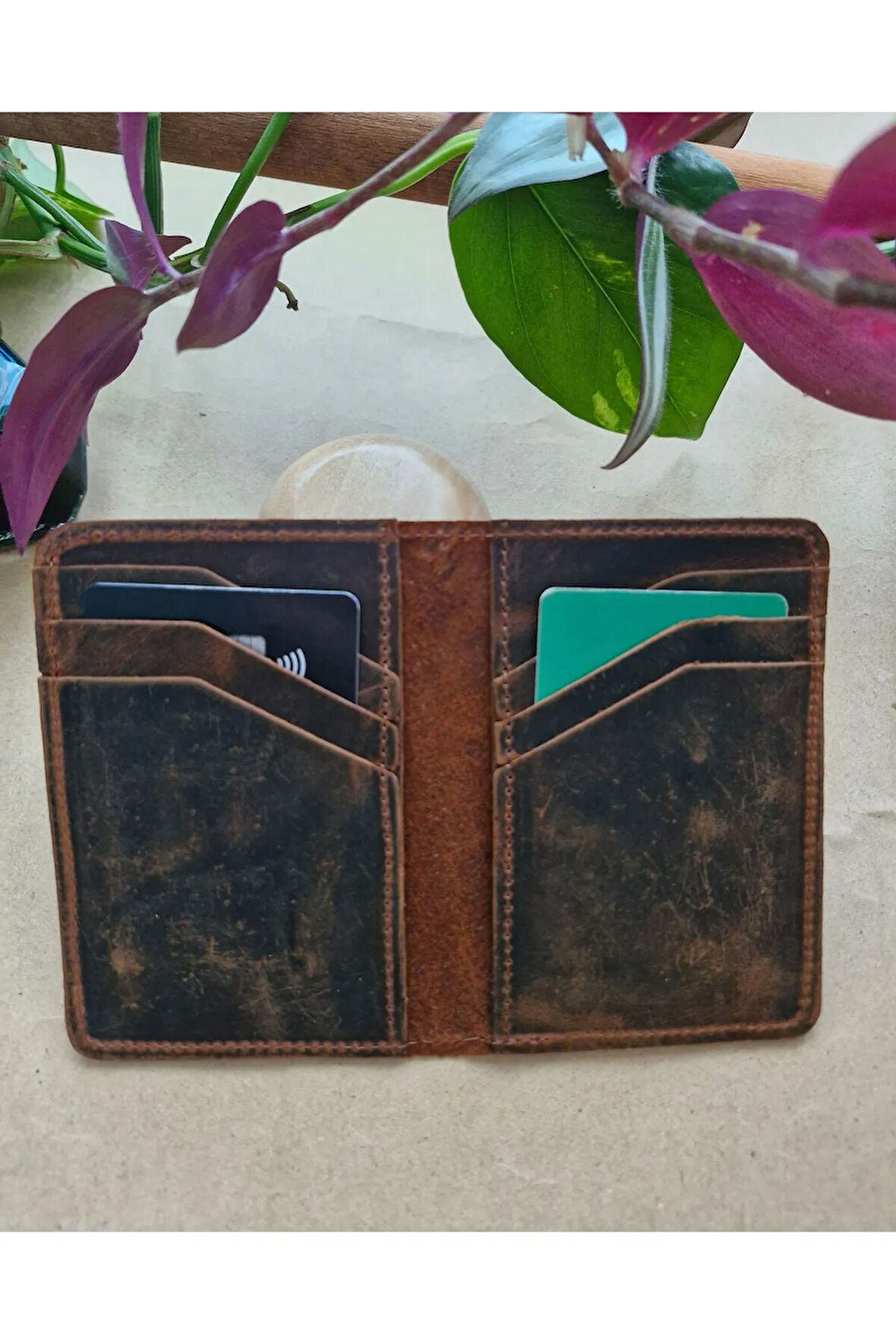 Rota Kartlık 6+2 Bölmeli Kestane Rengi Hakiki Deri Erkek Dikey Kartlık Cüzdan 11,5x7,5 cm