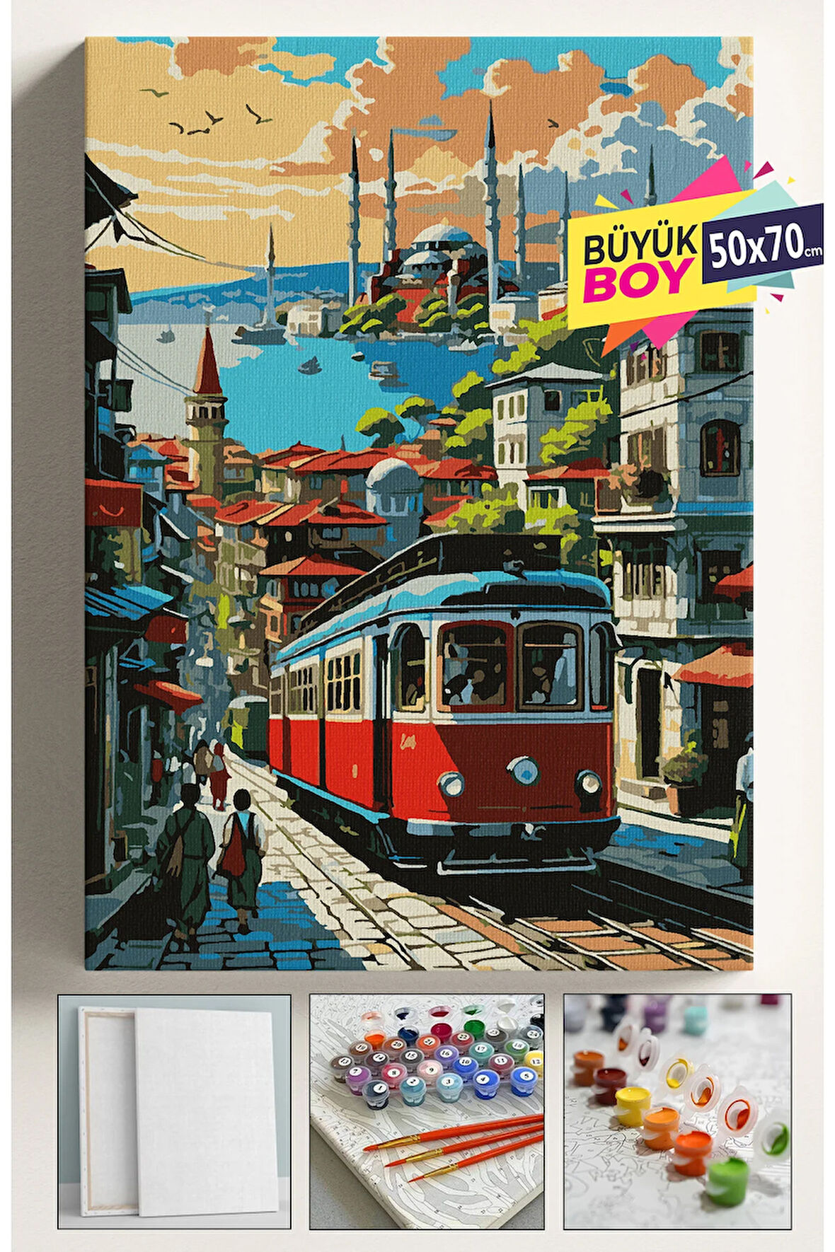 Sayılarla Boyama Seti Numaralı Tuval Fırça Boya Dahil Kasnaklı Set 50x70 Cm - İSTANBUL