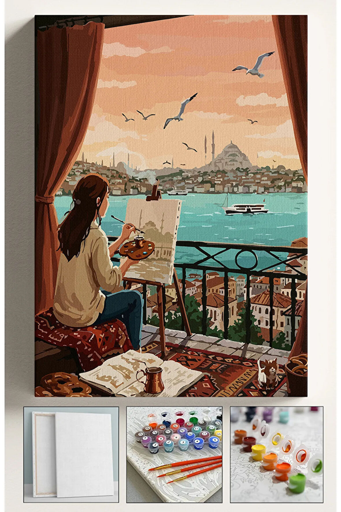 Sayılarla Boyama Seti Numaralı Tuval Fırça Boya (Kasnaklı Tuvale Gerili) 40x50 Cm İSTANBUL ÇİZEN