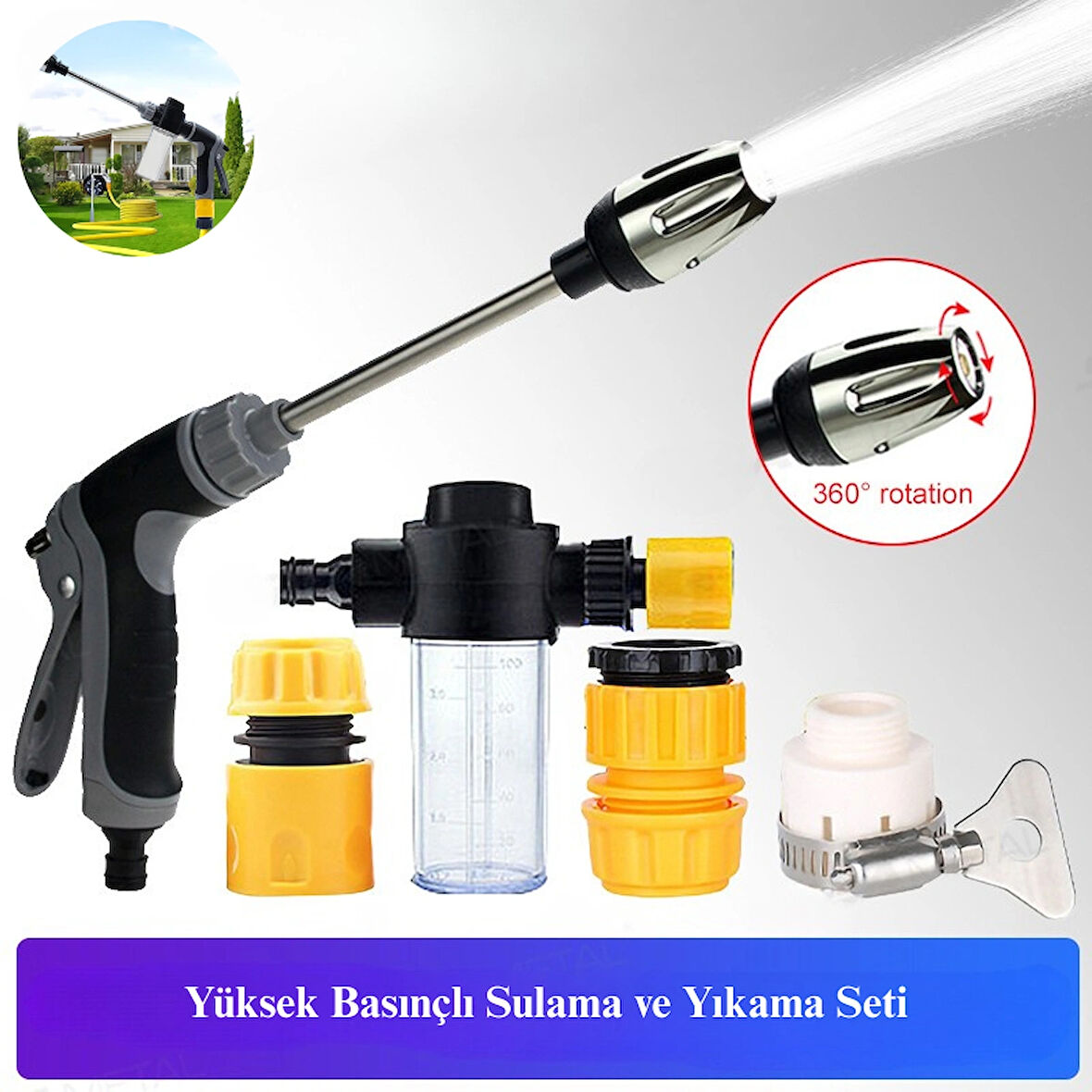 Yüksek Basınçlı Köpük Hazneli Sulama Tabancası Bahçe Sulama Araba Yıkama