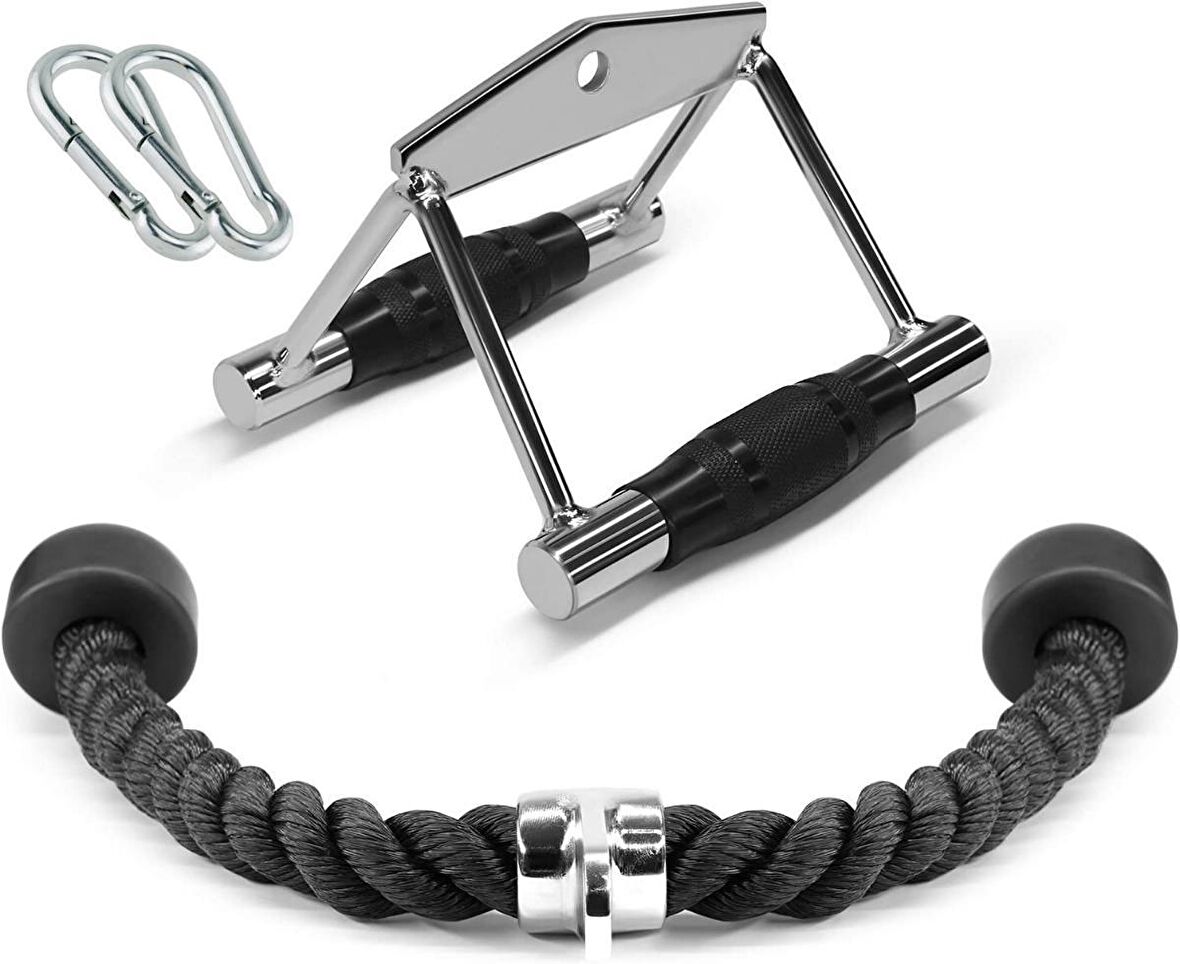 İthal Dar Açılı Sırt Kanat Mideye Çekiş - Rope Triceps Halatı Aparat Seti
