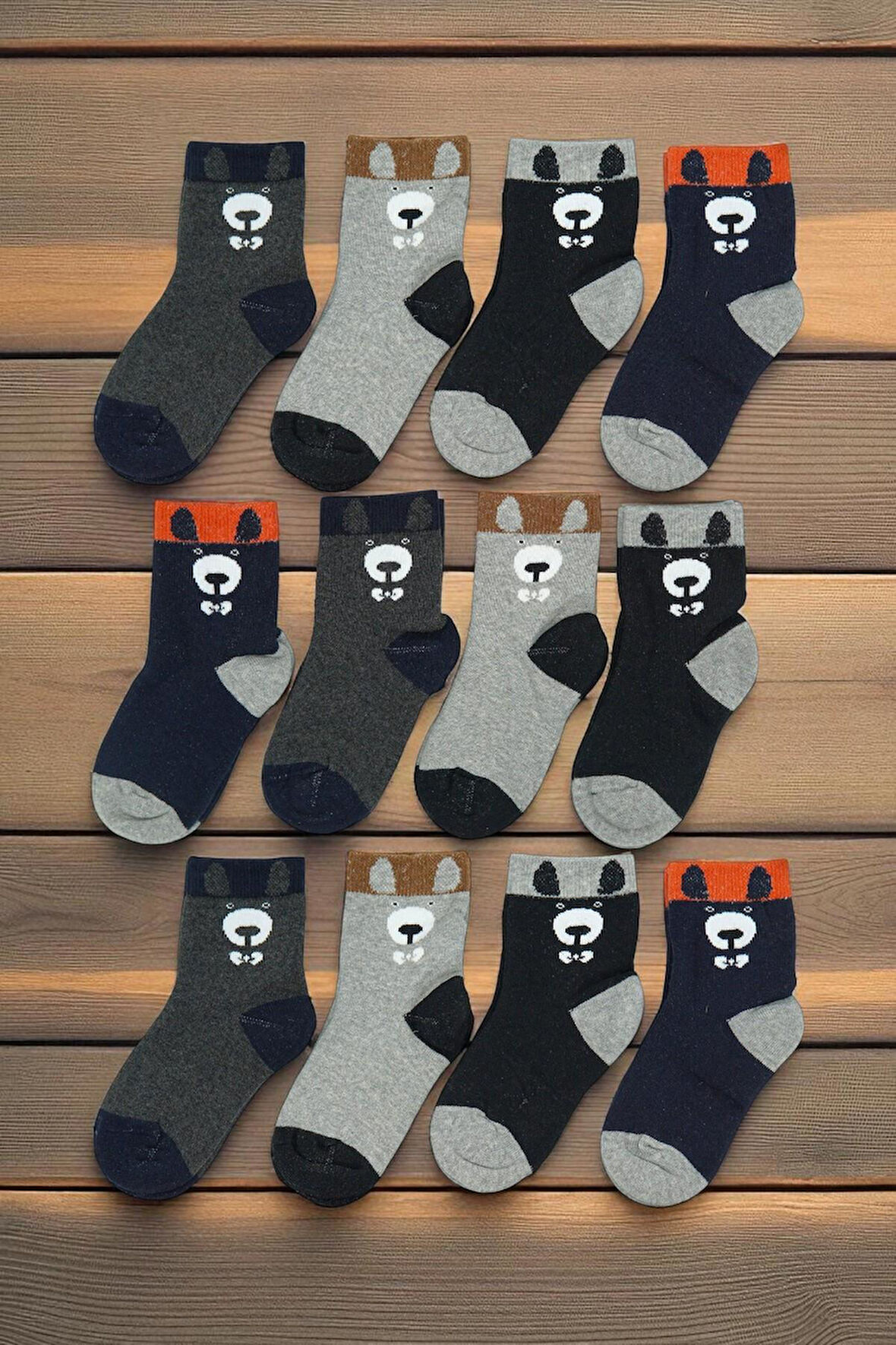 12 Çift Burun Dikişsiz Panda Desenli Kışlık Kalın Havlu Erkek Çocuk Soket Çorap