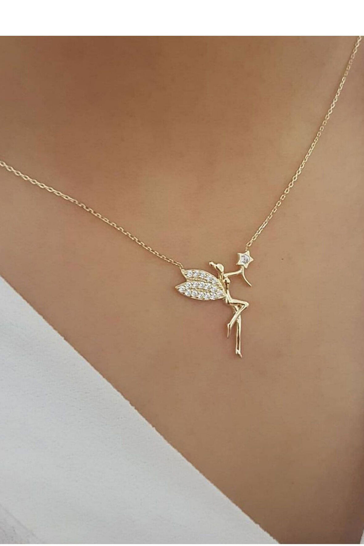 925 Ayar Zirkon Taşlı Gümüş Melek Kolye