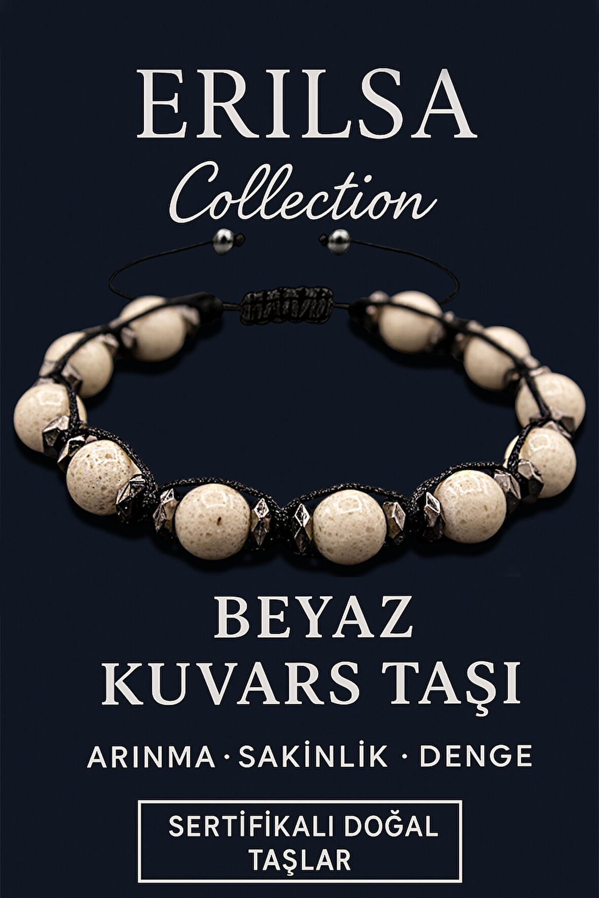 Sertifikalı Terahertz & Beyaz Kuvars Taşı Bileklik – Arınma, Huzur ve Zihinsel Temizlik