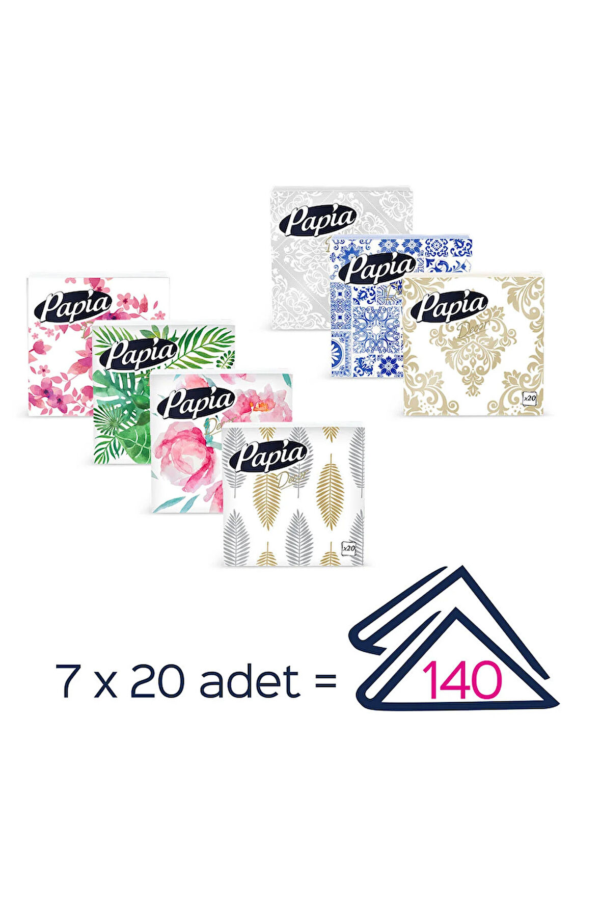 Papia Dekor 20'li Peçete (7 Paket x 20 Yaprak)