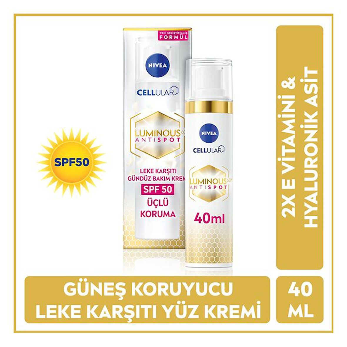NIVEA Cellular Luminous Güneş Korumalı Leke Karşıtı Spf50 Gündüz Yüz Bakım Kremi 40 Ml