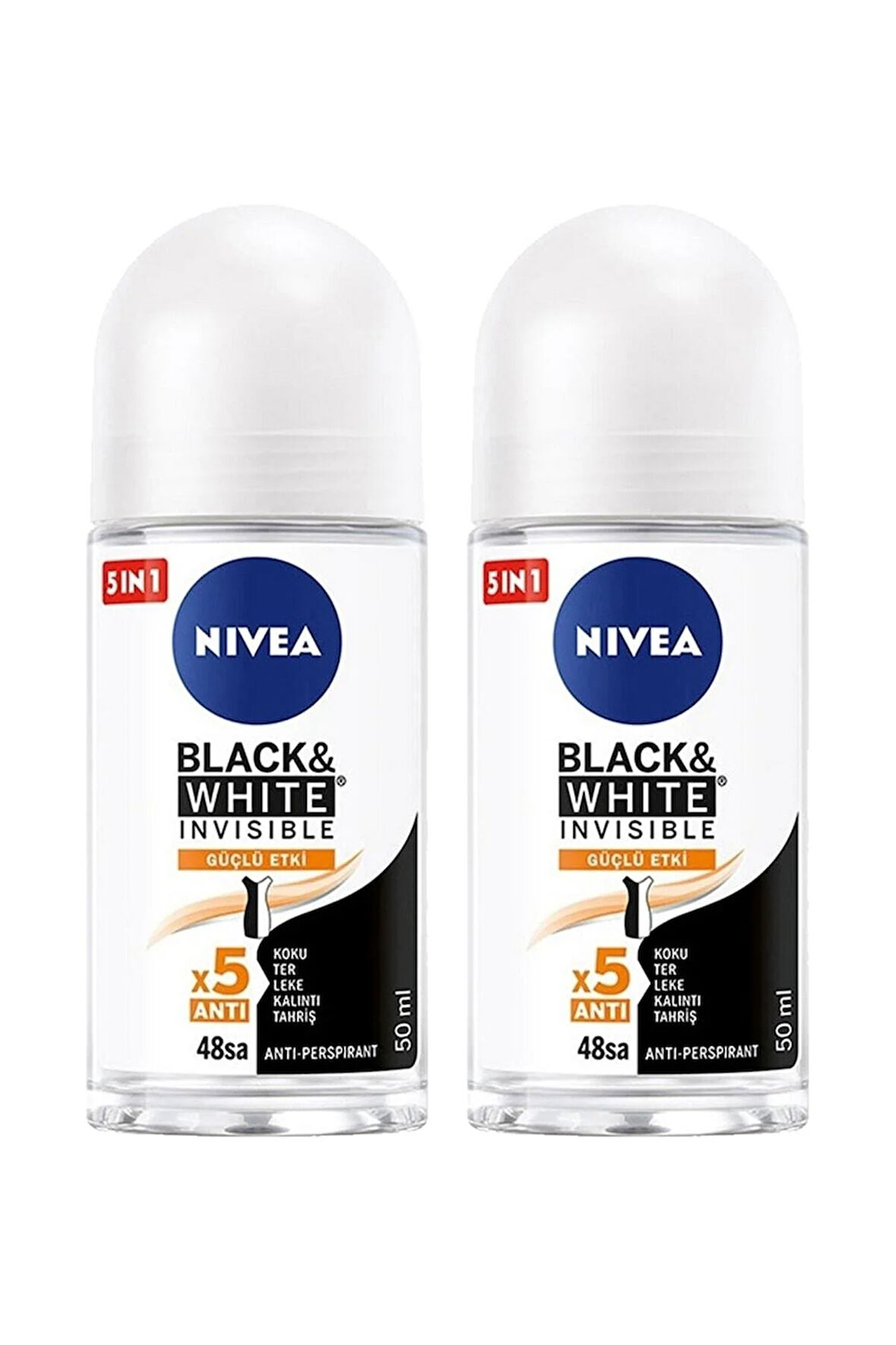 NIVEA Kadın Roll-on Black & White Invisible Güçlü Etki 50 ml 48 Saat Anti-Perspirant * 2 Adet