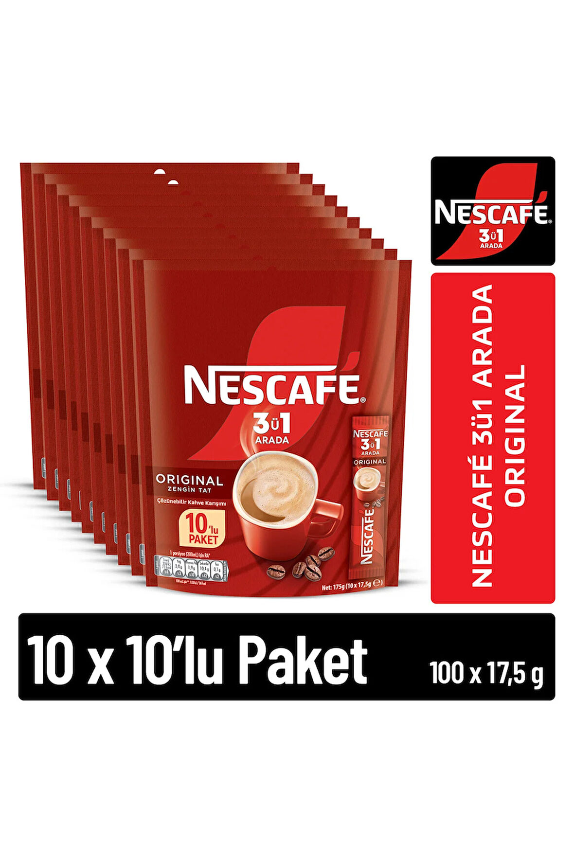 Nescafe Nescafé 3ü1 Arada Original Çözünebilir Kahve 10 x 10'lu paket (10x17,5g)