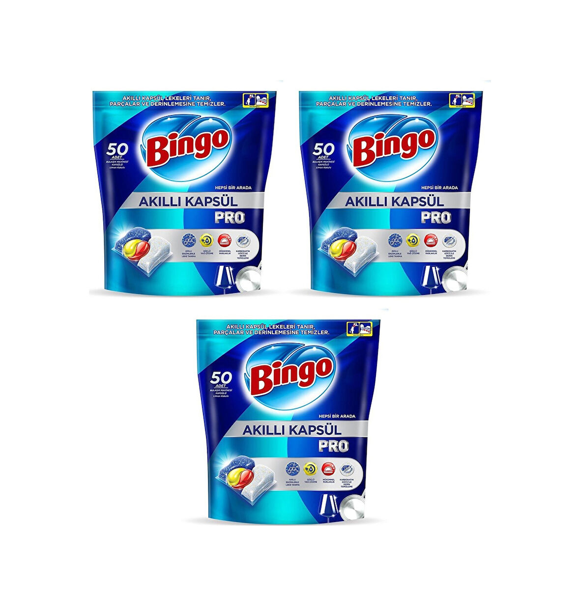 Bingo Akıllı Kapsül Pro Bulaşık Makinesi Deterjanı 3 x 50 Tablet