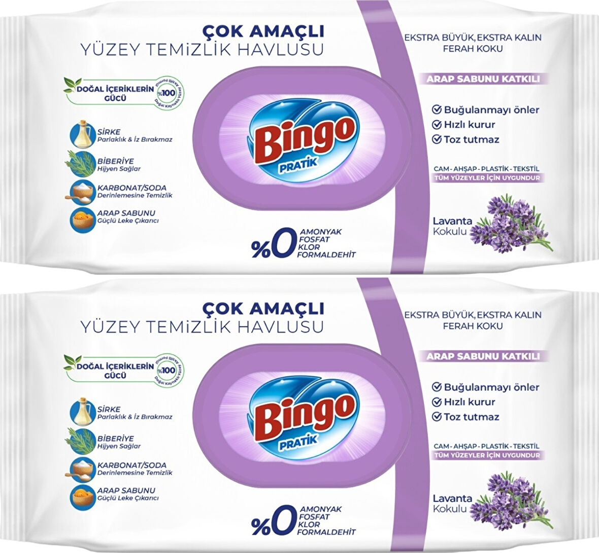 Bingo Clean Yüzey Temizlik Havlusu 96 Yaprak Lavanta Kokulu 2li 2'li Set 