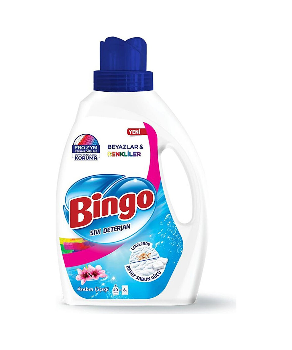 Bingo Beyazlar ve Renkliler için Amber Çiçeği Sıvı Çamaşır Deterjanı 6 x 2600 ML