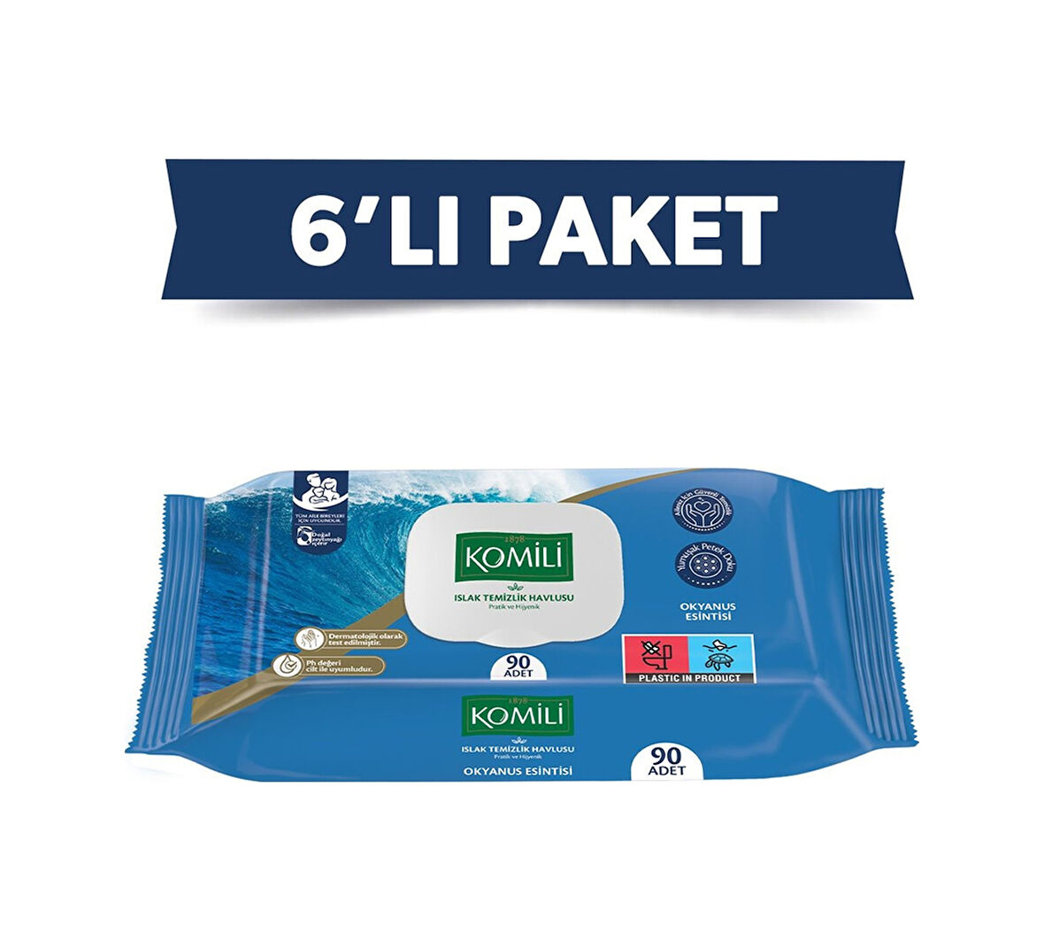 Komili Genel Kullanım Islak Havlu 90'lı Okyanus Esintisi - 6'lı Paket - 540 Yaprak