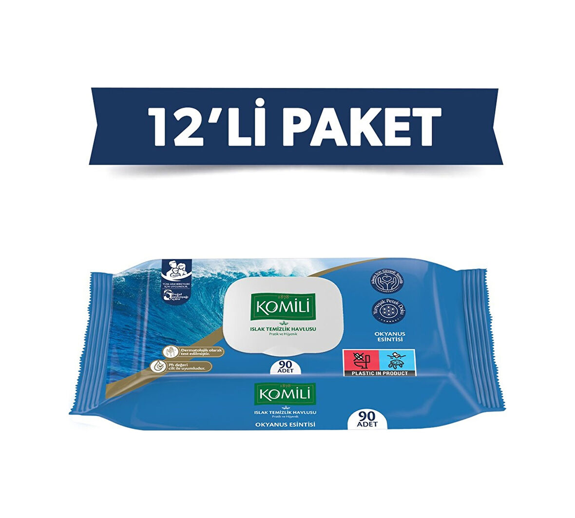 Komili Genel Kullanım Islak Havlu 90'lı Okyanus Esintisi - 12'li Paket - 1080 Yaprak