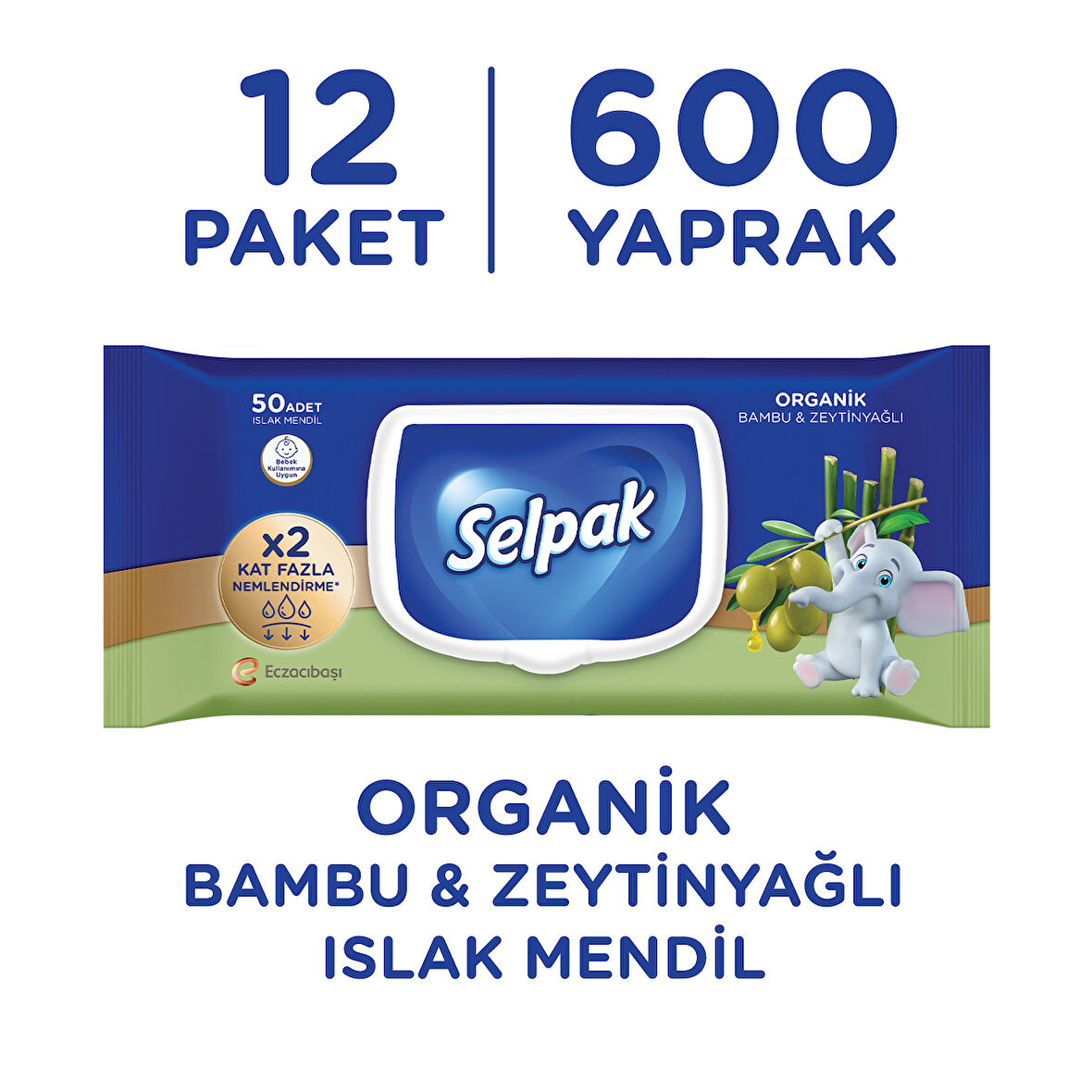 Selpak Organik Bambu Özlü&Organik Zeytinyağlı Islak Mendil 12'li