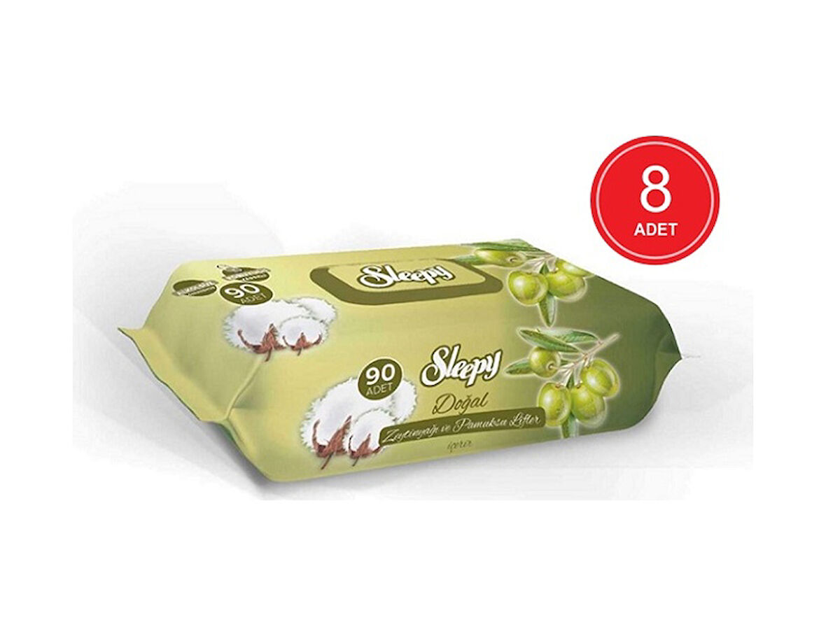 Sleepy Doğal Zeytinyağı Ve Pamuksu Lifler Islak Havlu 8 X 90'Lı