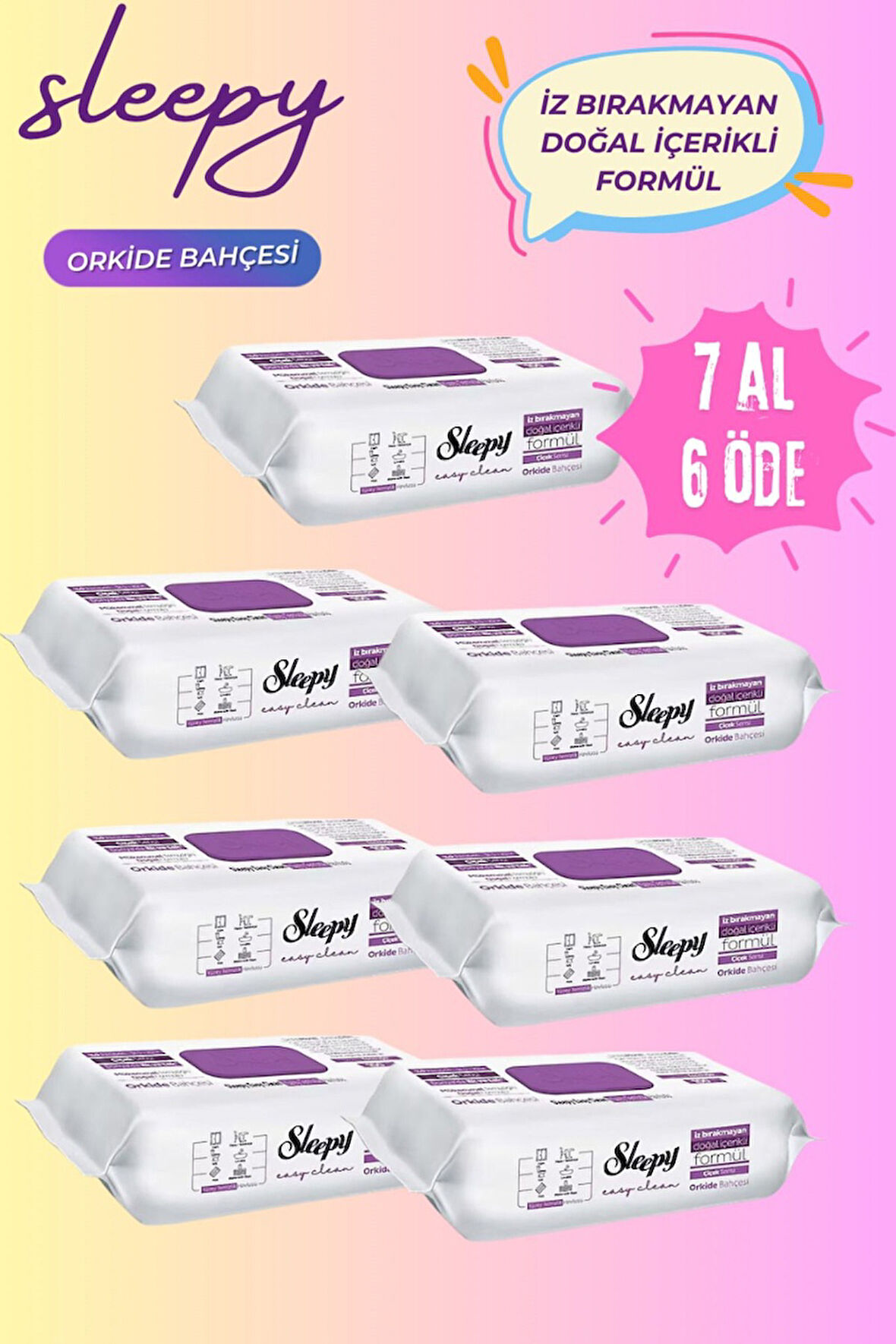 Sleepy Easy Clean Orkide Bahçesi Yüzey Temizlik Havlusu 100 Yaprak 7 Al 6 Öde Tekli 