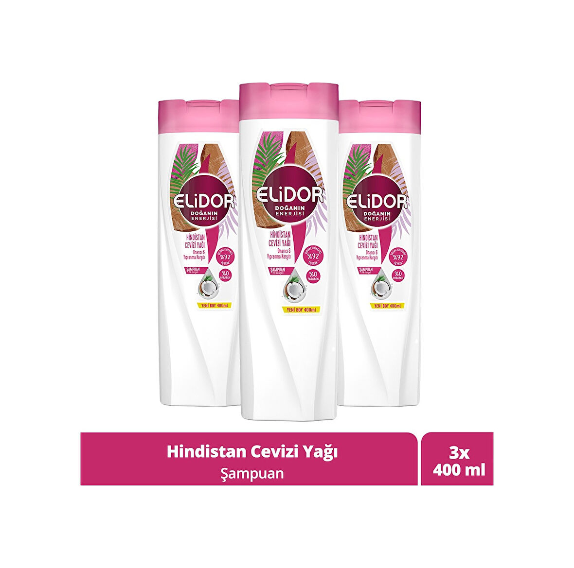 Elidor Doğanın Enerjisi Hindistan Cevizi Yağlı Onarıcı Şampuan 3 x 400 ML