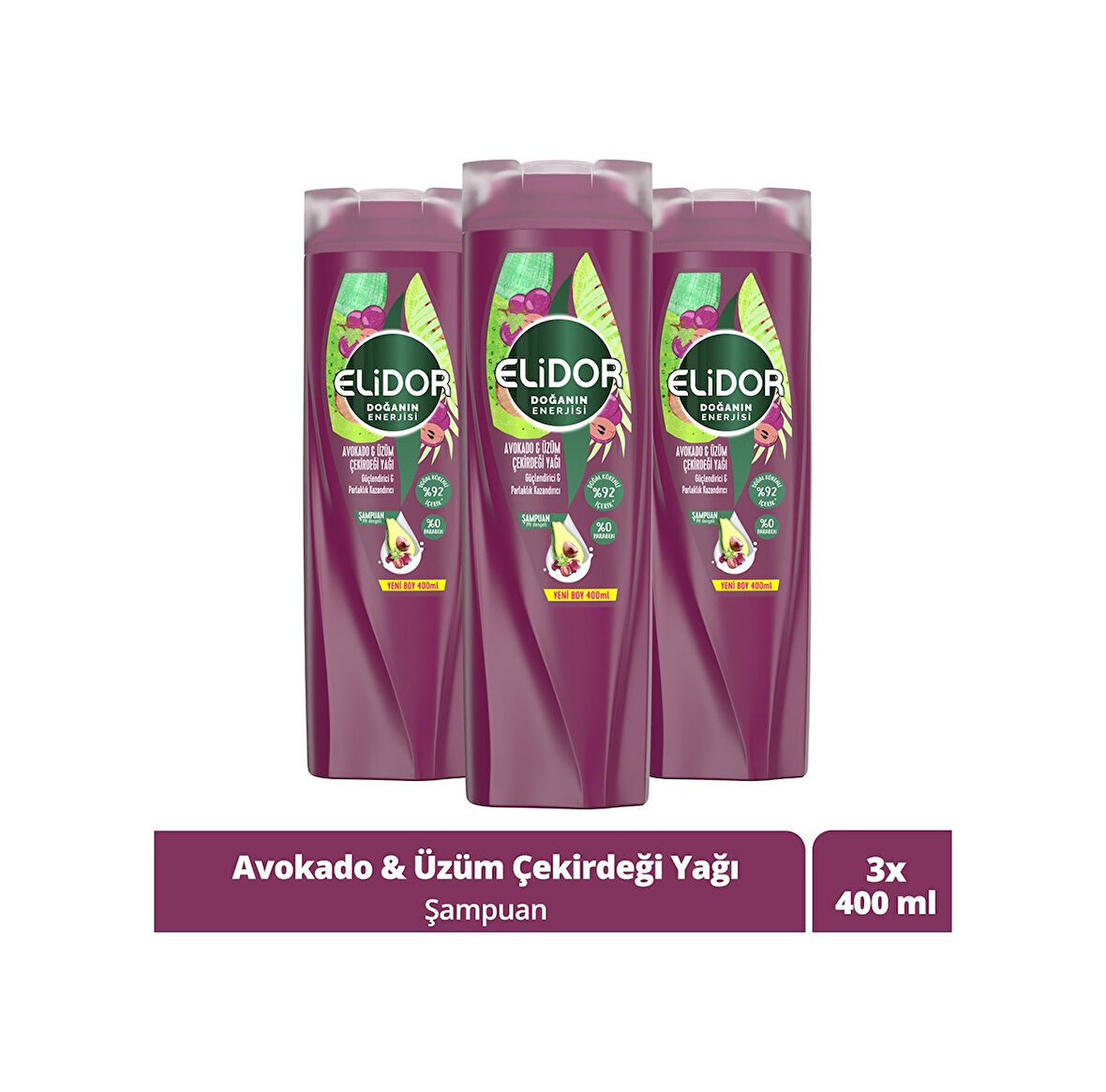 Elidor Avokado ve Üzüm Çekirdeği Yağı Parlaklık Kazandırıcı Şampuan 3 x 400 ML