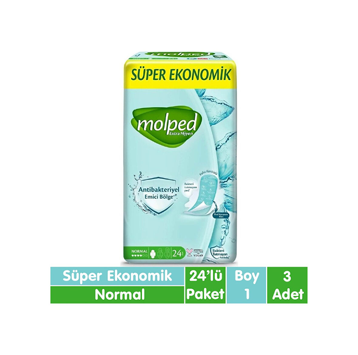 Molped Süper Ekonomik Antibakteriyel Ped Normal 3 x 24'lü