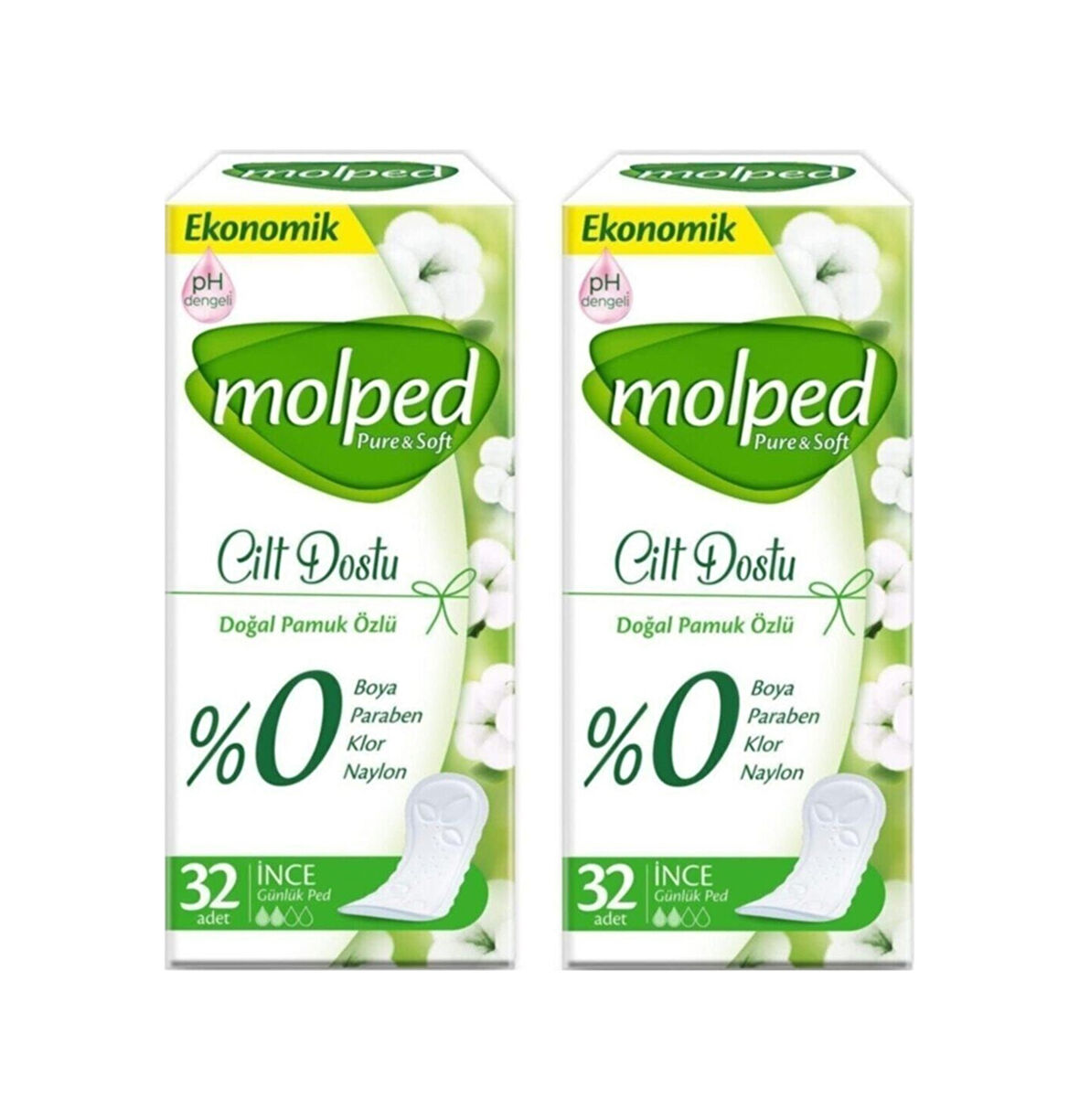 Molped Günlük Ped Pure Soft Cilt Dostu Ince 32 Li X 2 Paket Toplam 64 Adet 