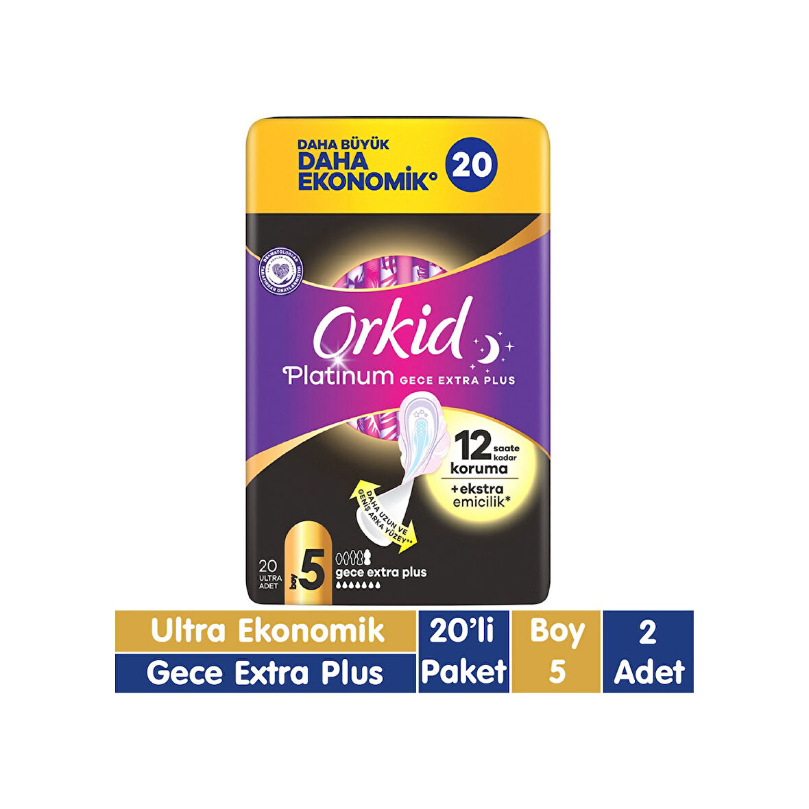 Orkid Platinum Gece Extra Plus Hijyenik Ped 2 x 20'li
