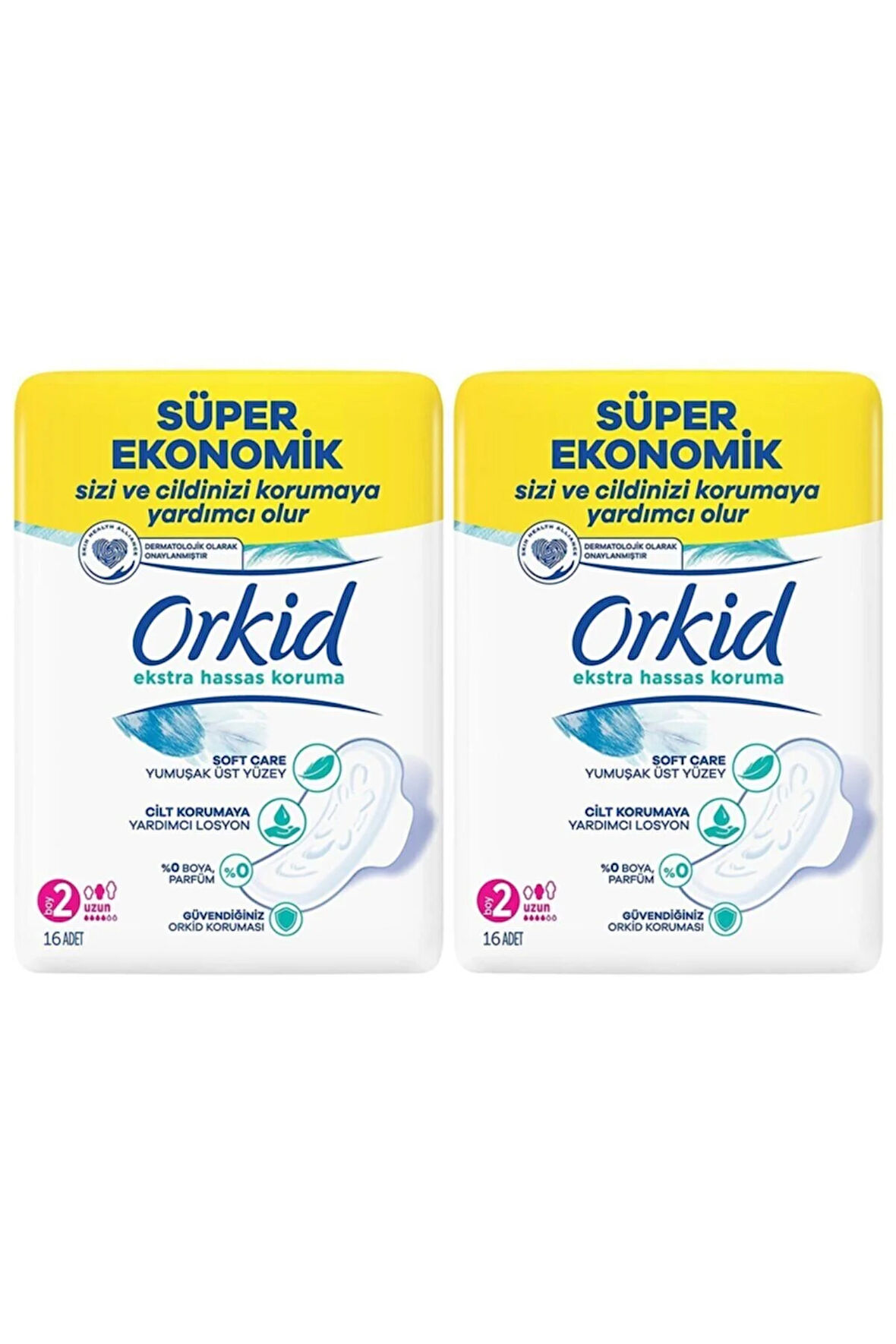 Orkid Süper Ekonomik Ekstra Hassas Koruma 16 Adet Boy 2 Uzun  2'li