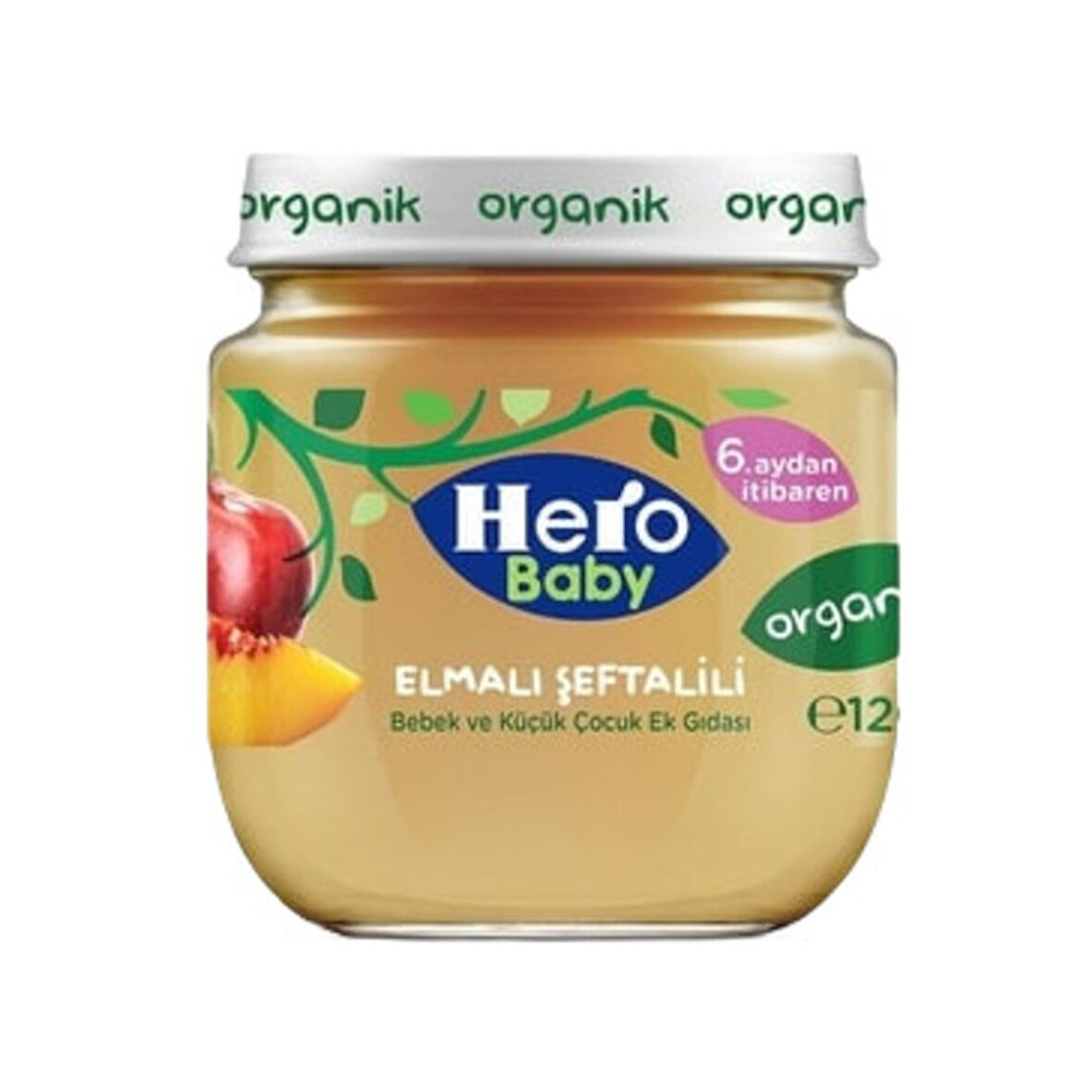 Hero Baby Kavanoz Maması Organik Elma Şeftali Püreli 120 Gr