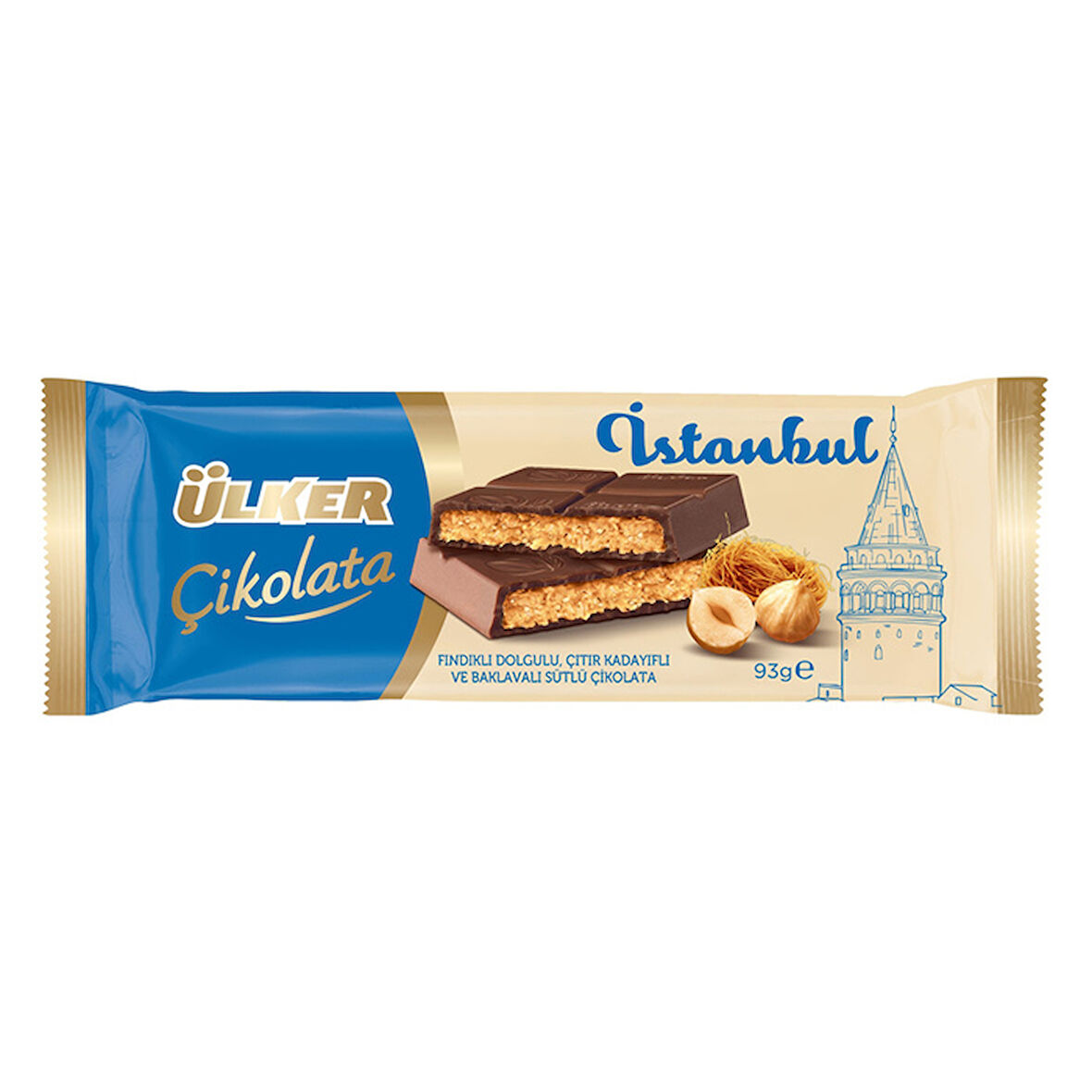 Ülker İstanbul Çikolatası Fındık Dolgulu Çıtır Kadayıflı Ve Baklavalı 93 Gr