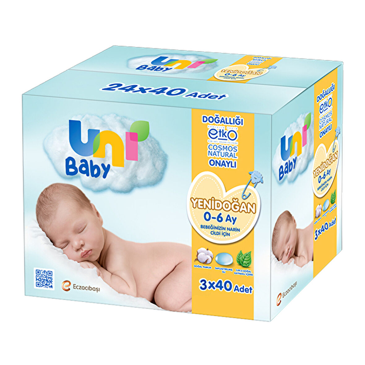 Uni Baby Islak Mendil Yenidoğan 3x40'lı
