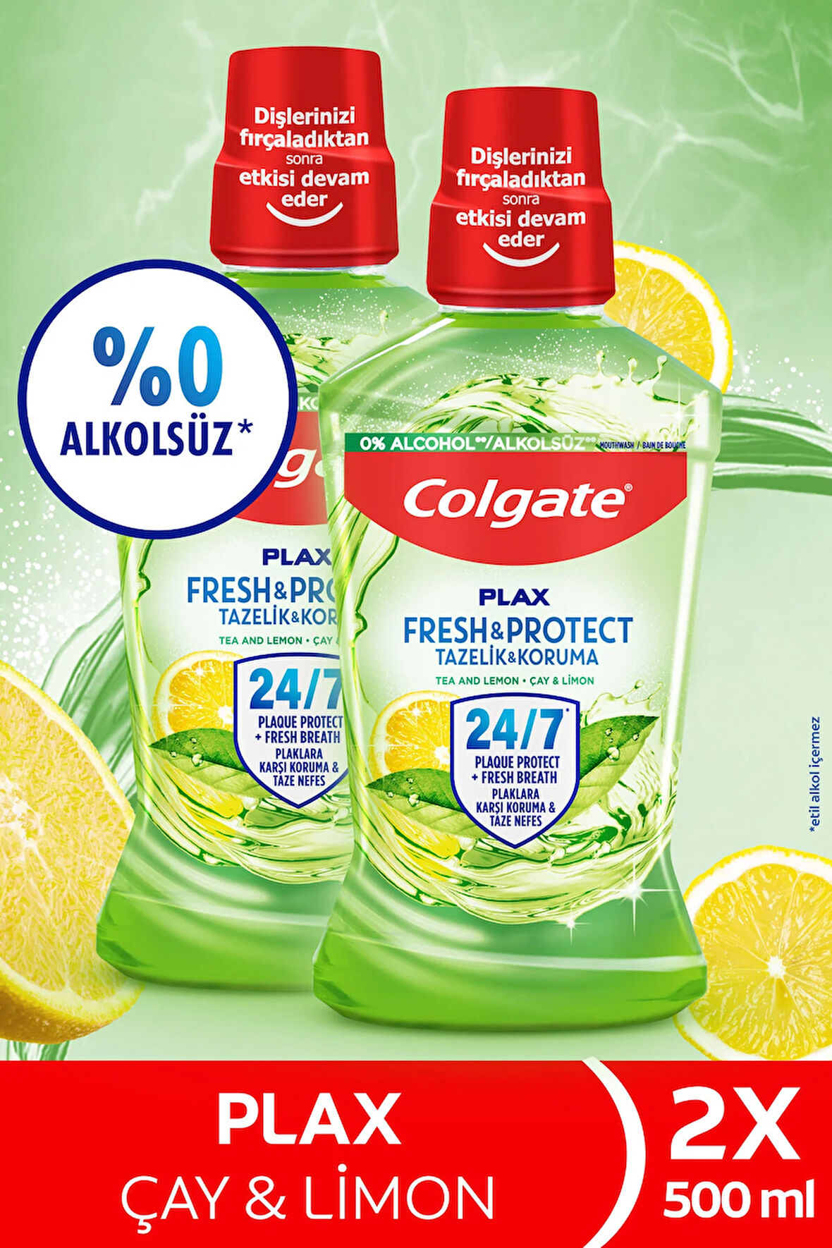Colgate Plax Çay Ve Limon Plağa Karşı Ağız Bakım Suyu 500 ml X 2 Adet