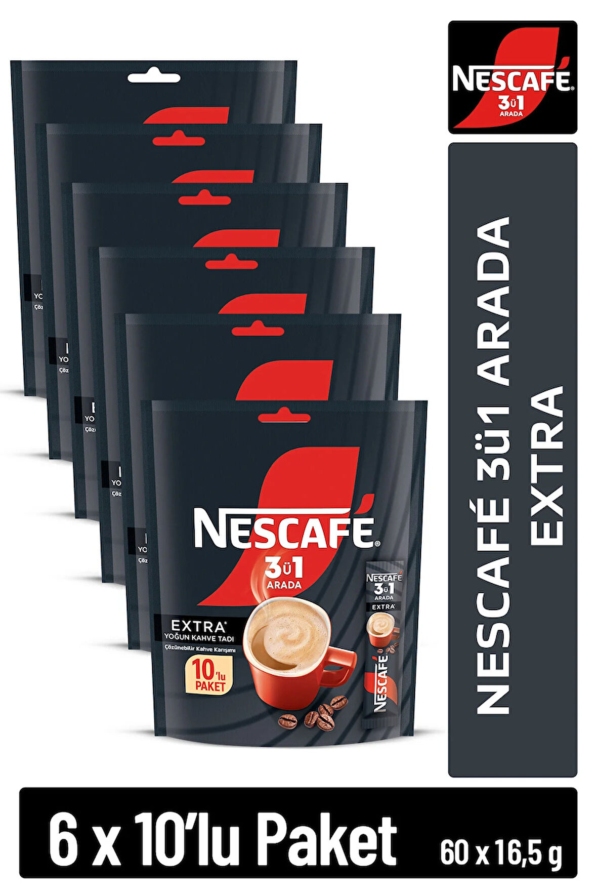Nescafe 3ü1 Arada Extra Çözünebilir Kahve 16,5g 10'lu Paket 10X6