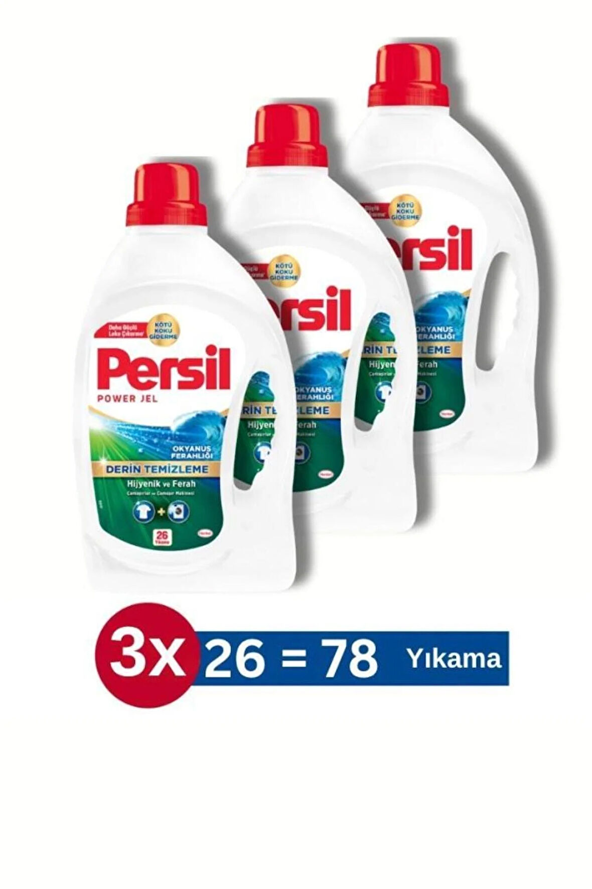 Persil Jel Okyanus Ferahlığı Sıvı Çamaşır Deterjanı 26 Yıkama  1.690 ml 3'lü Set