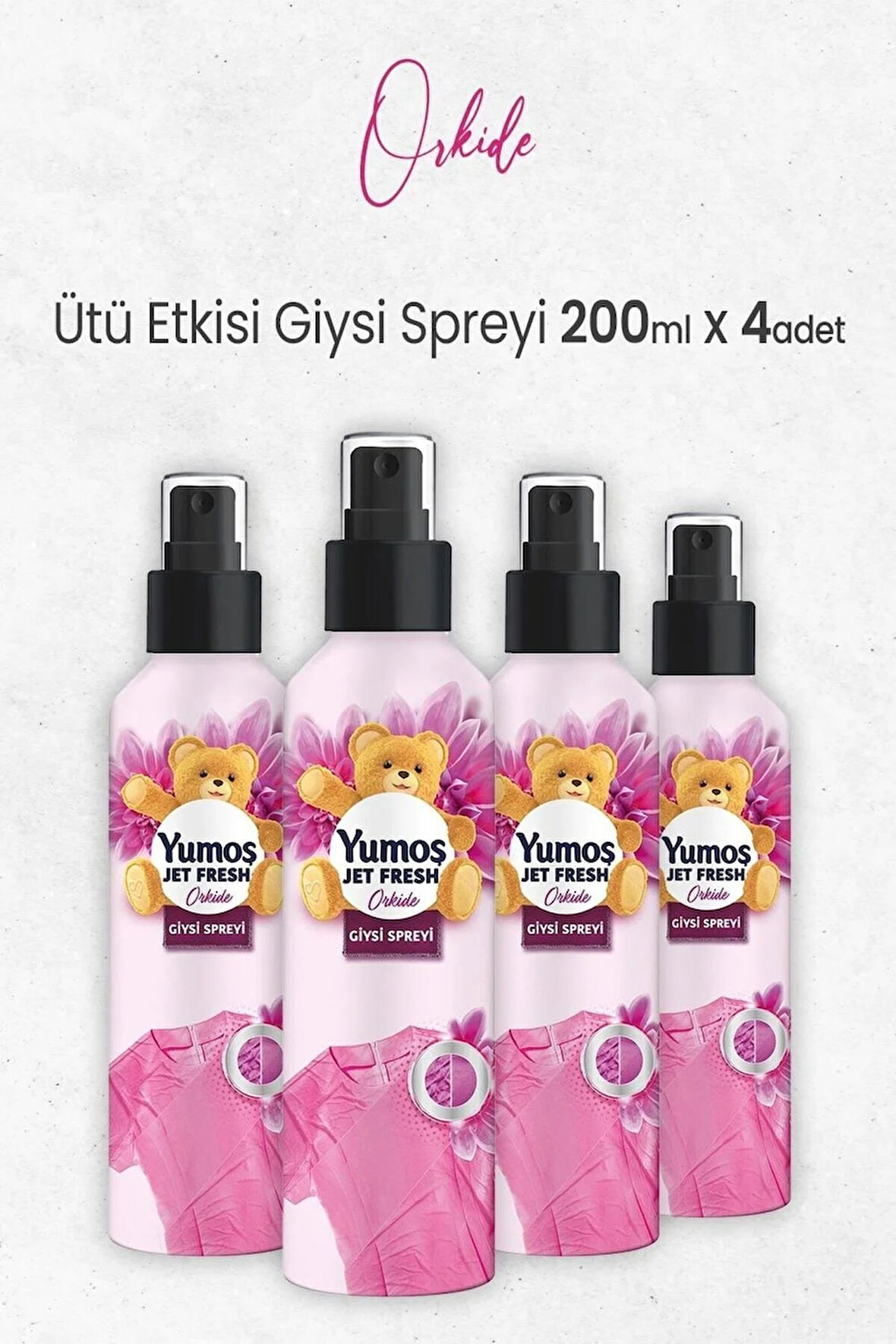 Yumoş Jet Fresh Ütü Etkisi Giysi Spreyi Orkide 200 ml x 4 Adet