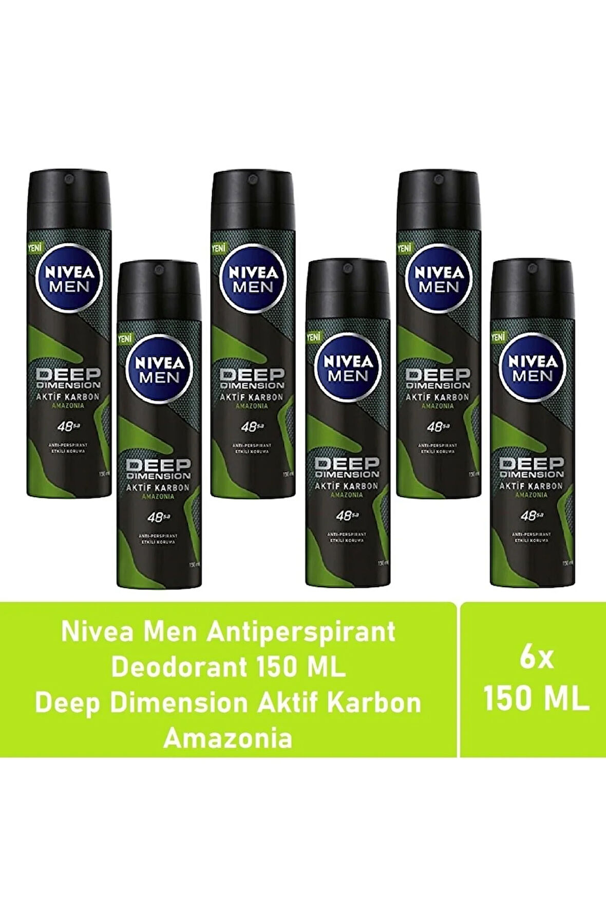 NIVEA Men Deodorant Deep Dimension Amazonia 150 ML - 6'lı Avantaj Paketi