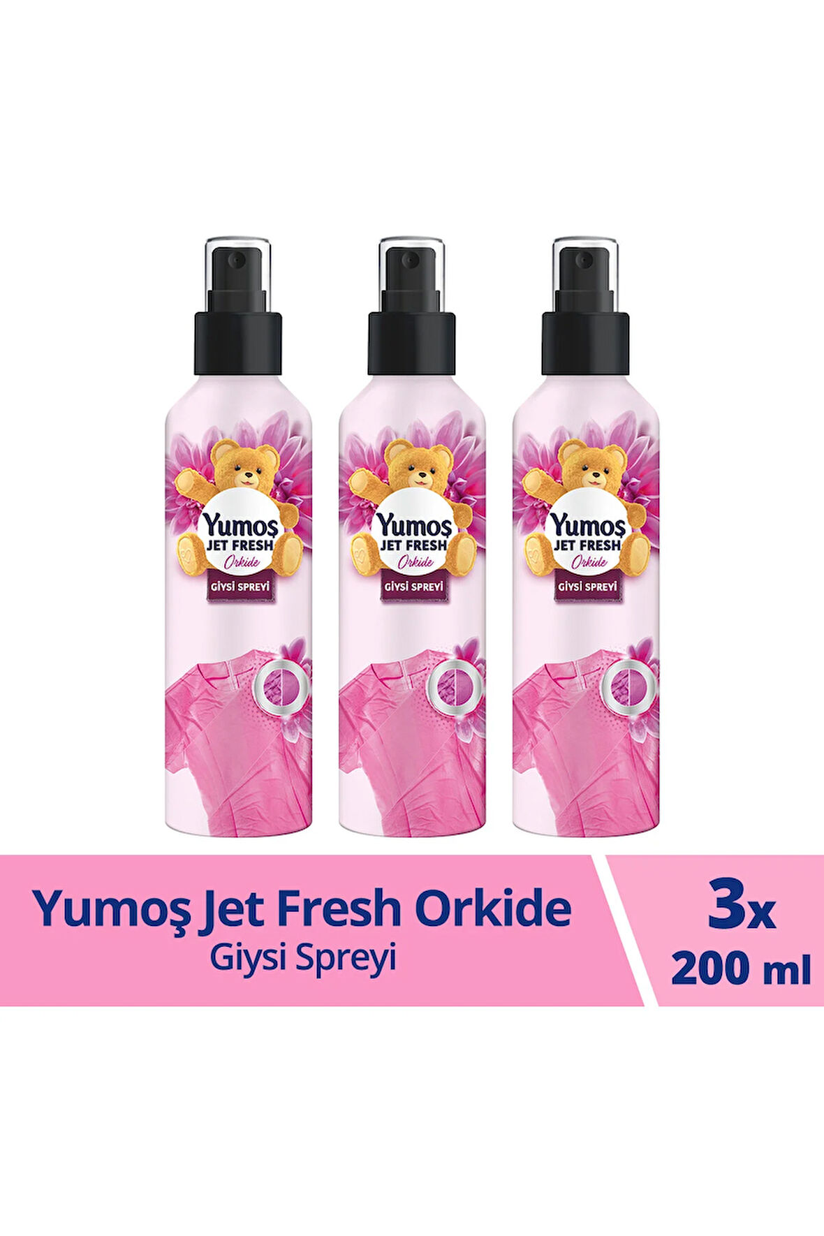 Yumoş Jet Fresh Giysi Spreyi Yıkamadan Ferah Koku Ve Ütü Etkisi Orkide 200 ml X3