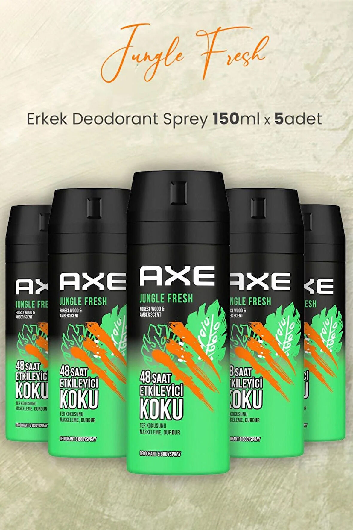 Axe Jungle Fresh Erkek Deodorant Sprey 150 ml x 5 Adet