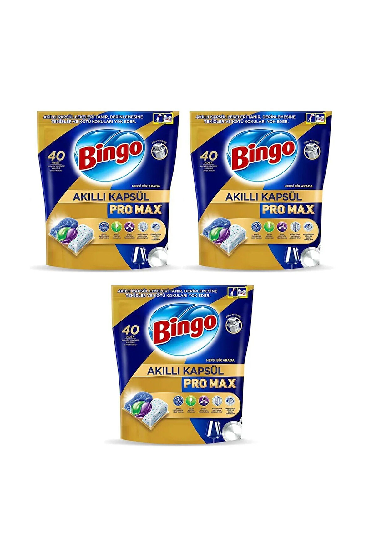 Bingo Akıllı Kapsül Pro Max Bulaşık Makinesi Tableti 40'lı x 3 Adet (120 Kapsül)
