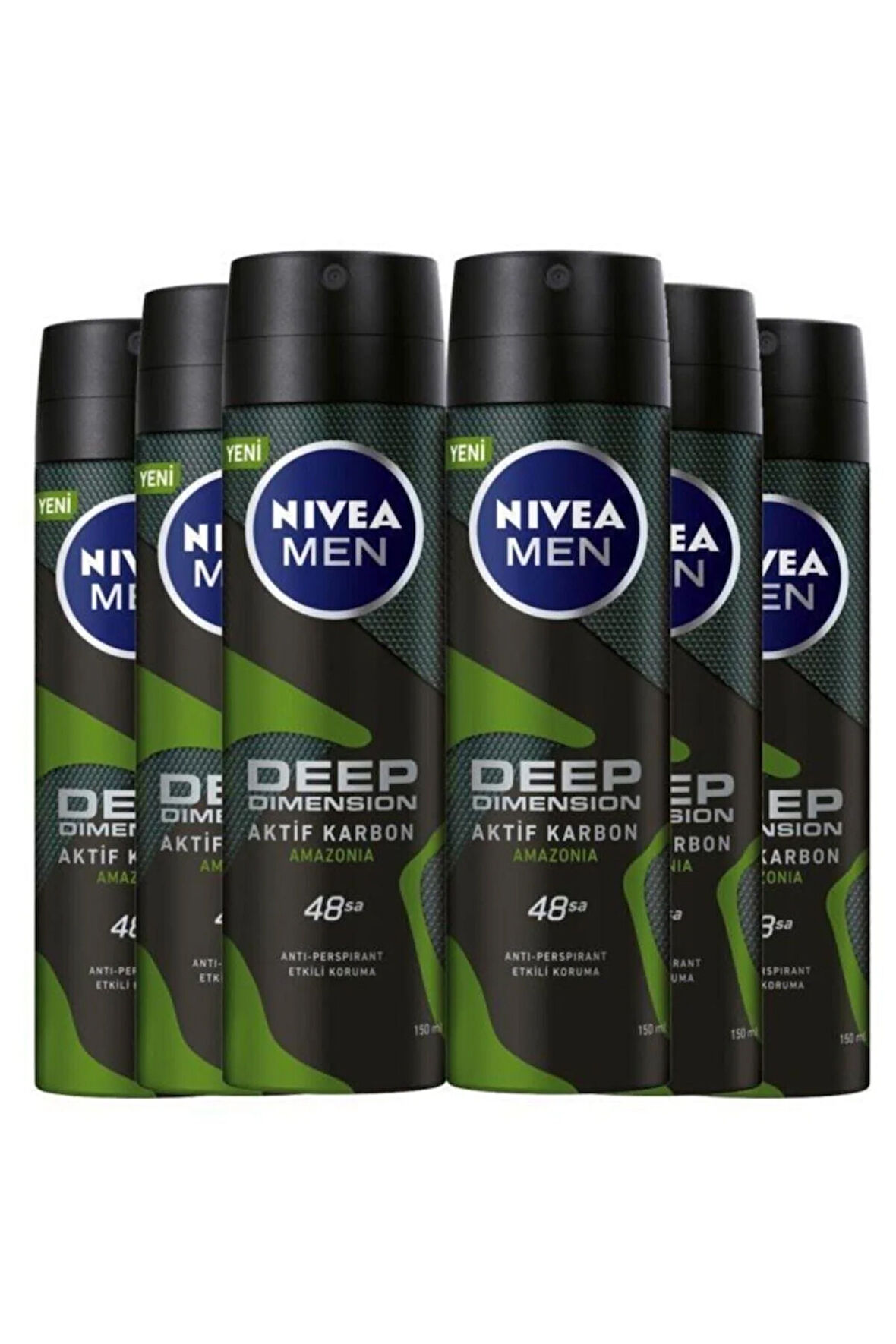 NIVEA Deep Dimension Aktif Karbon Amazonia Erkek Sprey Deodorant 150 ml X 6 Adet Avantajlı Paket