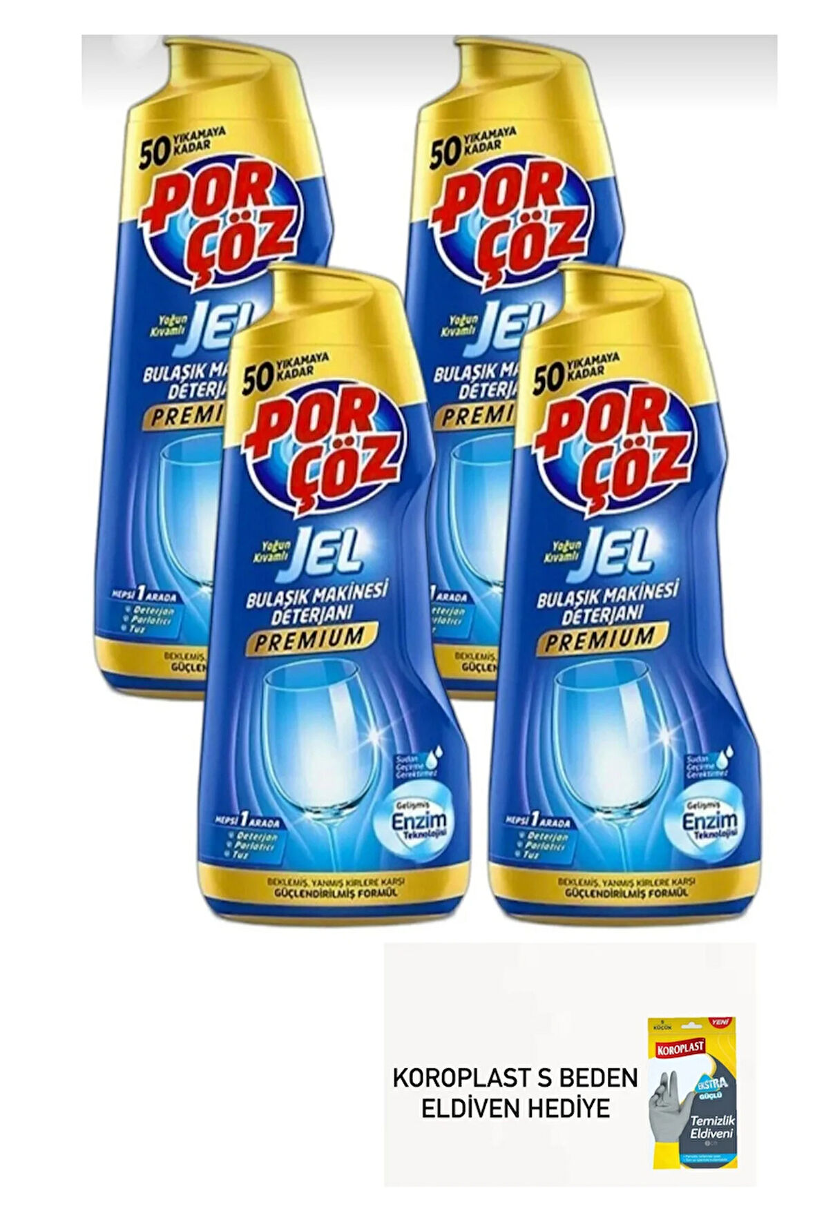 Porçöz 900 ml jel bulaşık deterjanı premium X4 adet koroplast ekstra güçlü bulaşık eldiveni hediyeli