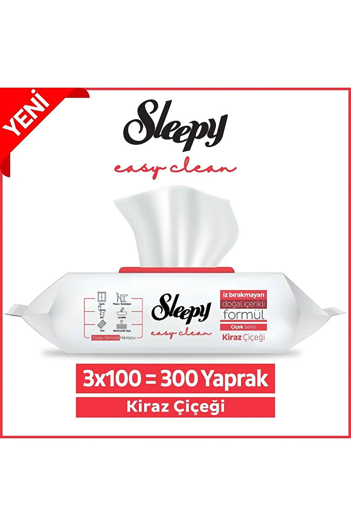 Sleepy Easy Clean Kiraz Çiçeği Yüzey Temizlik Havlusu&mendili 3x100 (300 YAPRAK)