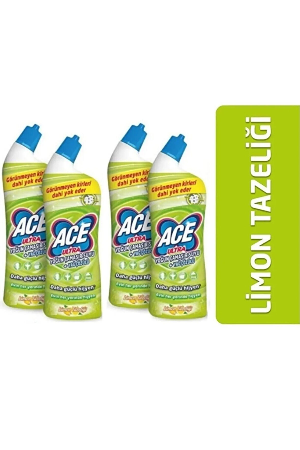 ACE Ultra Power Jel Kıvamlı Çamaşır Suyu Limon Tazeliği 750 ml X4 Adet